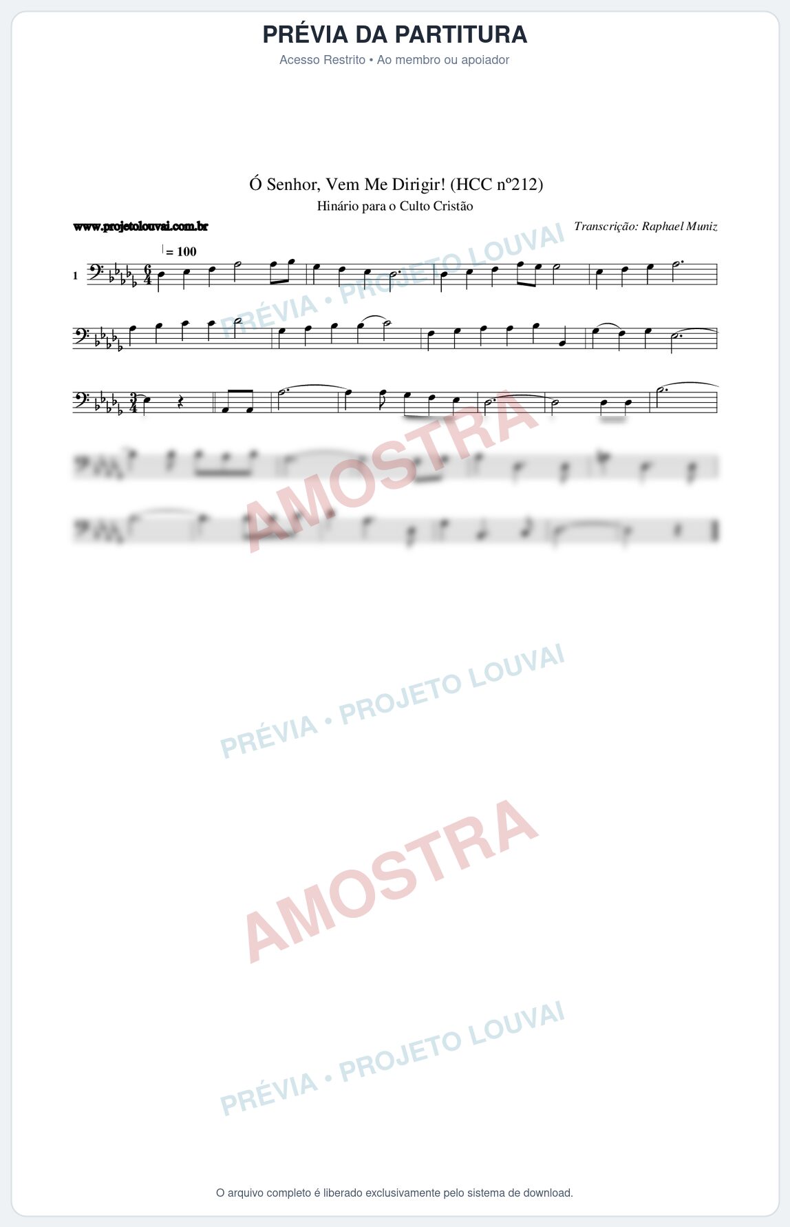 Prévia protegida da primeira página da partitura Partitura da música Senhor, Vem Me Dirigir! (HCC nº212) - Hinário para o Culto Cristão - Tom Db