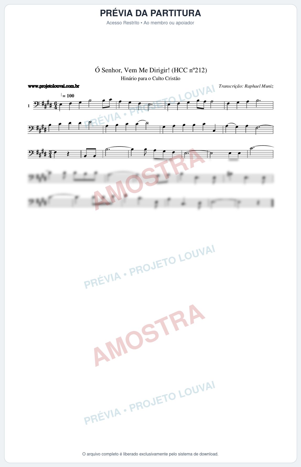 Prévia protegida da primeira página da partitura Partitura da música Senhor, Vem Me Dirigir! (HCC nº212) - Hinário para o Culto Cristão - Tom E