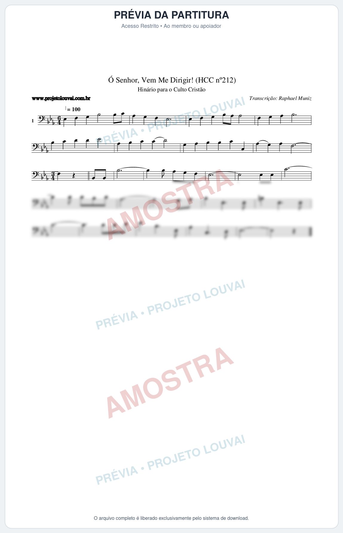 Prévia protegida da primeira página da partitura Partitura da música Senhor, Vem Me Dirigir! (HCC nº212) - Hinário para o Culto Cristão - Tom Eb