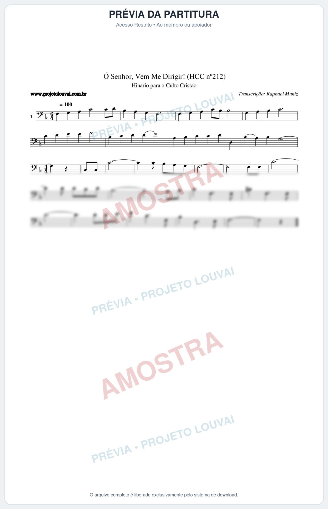Prévia protegida da primeira página da partitura Partitura da música Senhor, Vem Me Dirigir! (HCC nº212) - Hinário para o Culto Cristão - Tom F