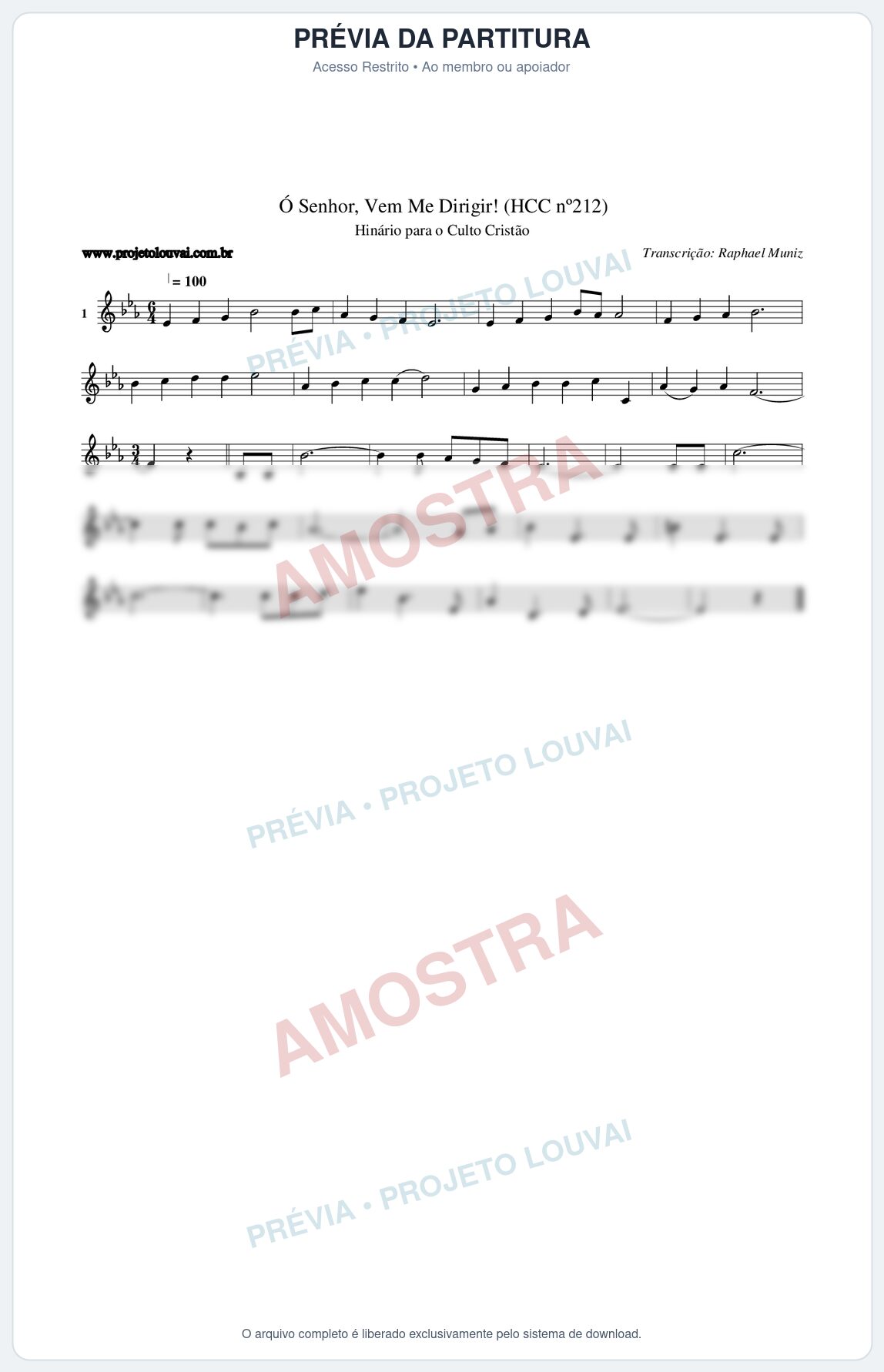 Prévia protegida da primeira página da partitura Partitura da música Senhor, Vem Me Dirigir! (HCC nº212) - Hinário para o Culto Cristão - Tom Eb