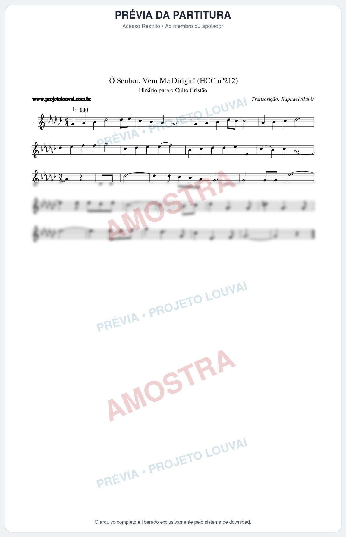 Prévia protegida da primeira página da partitura Partitura da música Senhor, Vem Me Dirigir! (HCC nº212) - Hinário para o Culto Cristão - Tom Gb