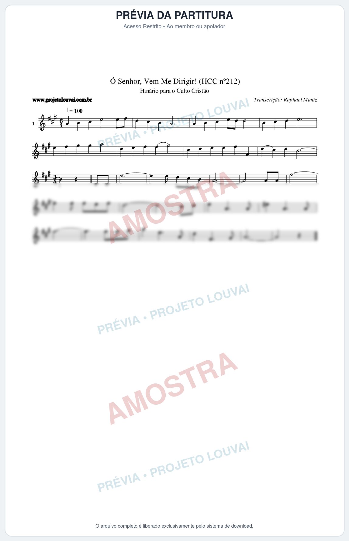 Prévia protegida da primeira página da partitura Partitura da música Senhor, Vem Me Dirigir! (HCC nº212) - Hinário para o Culto Cristão - Tom A