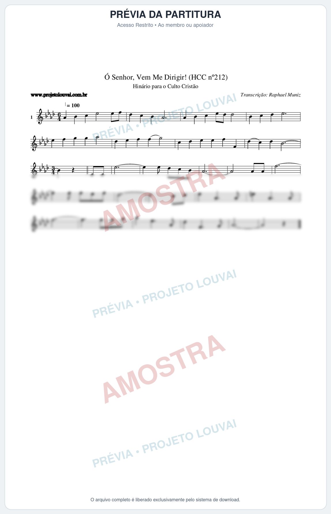 Prévia protegida da primeira página da partitura Partitura da música Senhor, Vem Me Dirigir! (HCC nº212) - Hinário para o Culto Cristão - Tom Ab