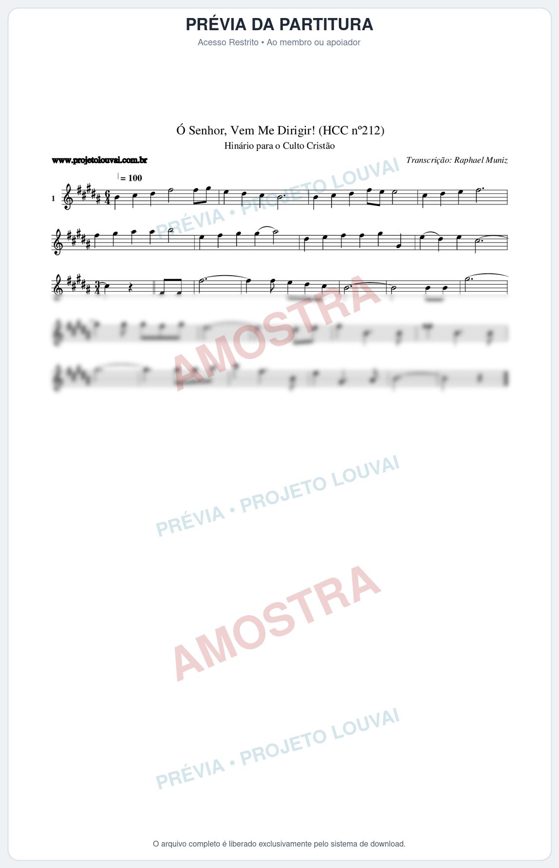Prévia protegida da primeira página da partitura Partitura da música Senhor, Vem Me Dirigir! (HCC nº212) - Hinário para o Culto Cristão - Tom B