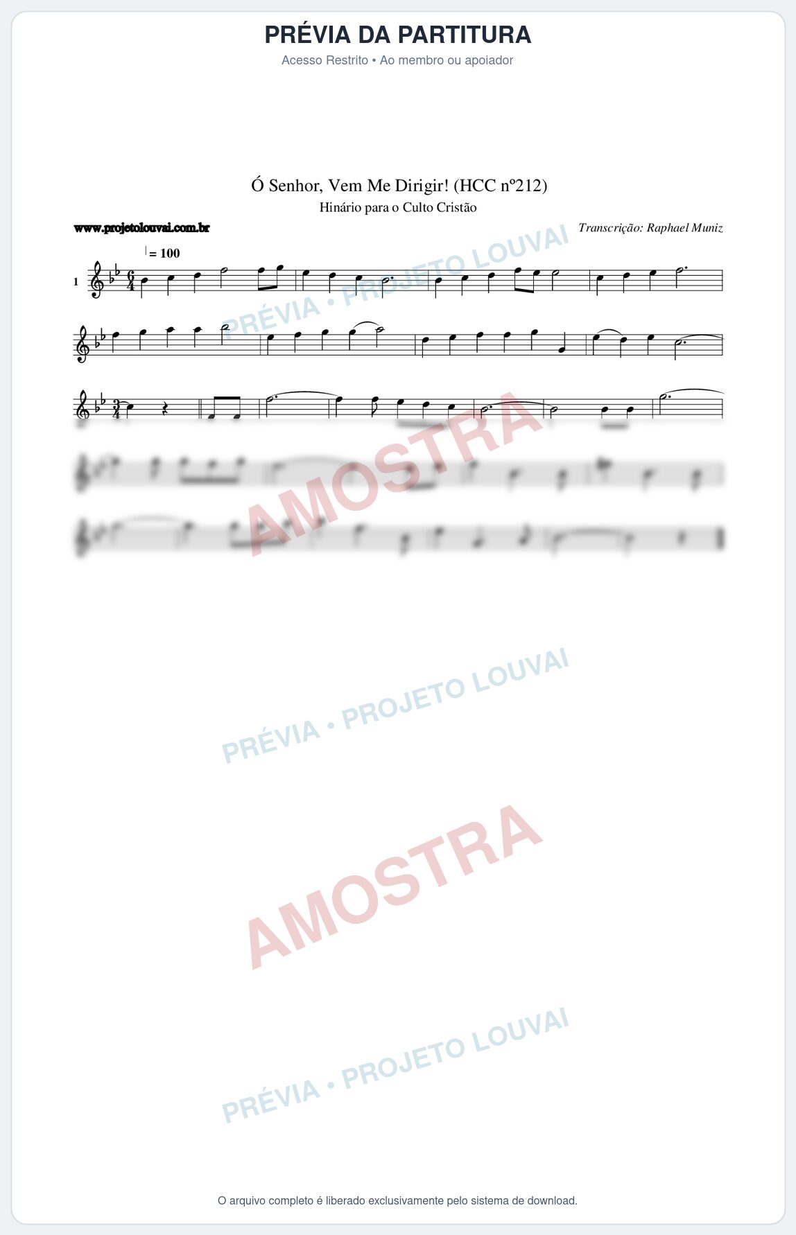 Prévia protegida da primeira página da partitura Partitura da música Senhor, Vem Me Dirigir! (HCC nº212) - Hinário para o Culto Cristão - Tom Bb