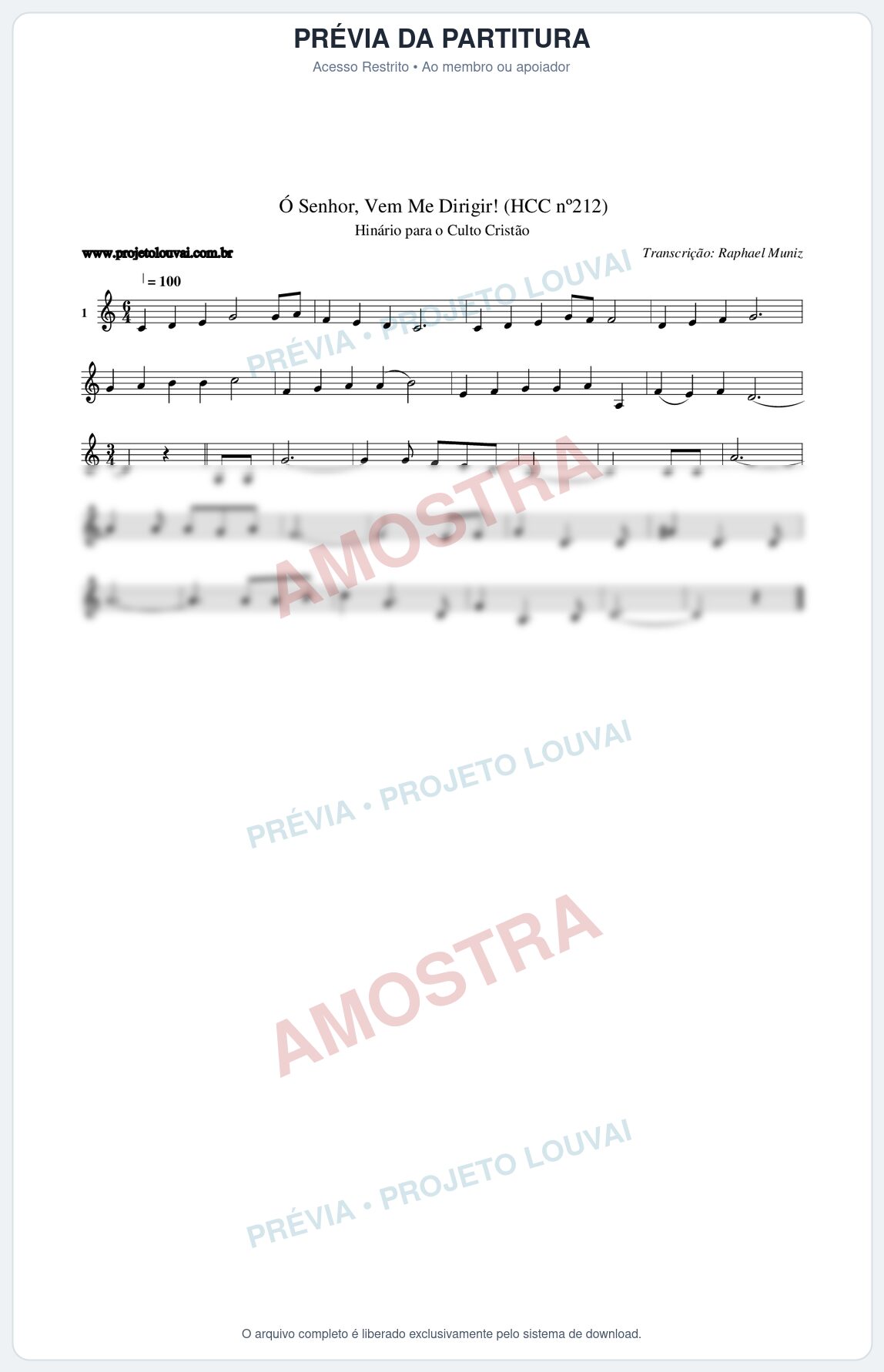 Prévia protegida da primeira página da partitura Partitura da música Senhor, Vem Me Dirigir! (HCC nº212) - Hinário para o Culto Cristão - Tom C