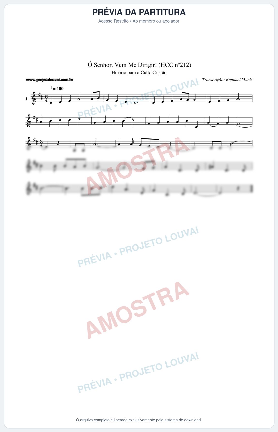 Prévia protegida da primeira página da partitura Partitura da música Senhor, Vem Me Dirigir! (HCC nº212) - Hinário para o Culto Cristão - Tom D