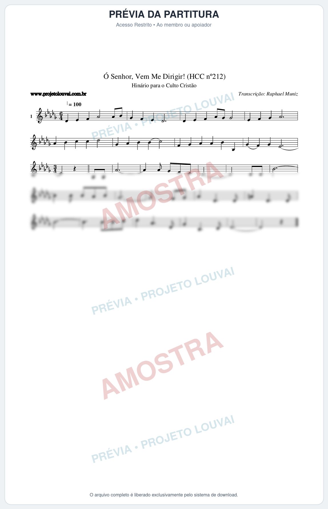 Prévia protegida da primeira página da partitura Partitura da música Senhor, Vem Me Dirigir! (HCC nº212) - Hinário para o Culto Cristão - Tom Db