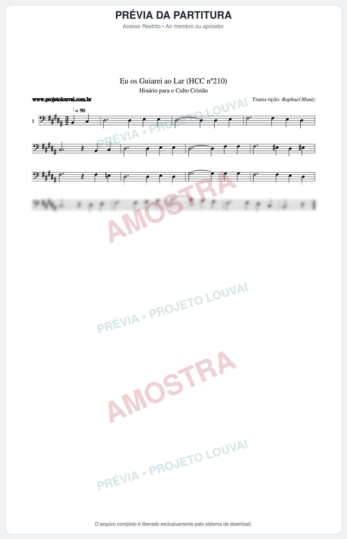 Prévia protegida da primeira página da partitura Partitura da música Eu os Guiarei ao Lar (HCC nº210) - Hinário para o Culto Cristão - Tom B