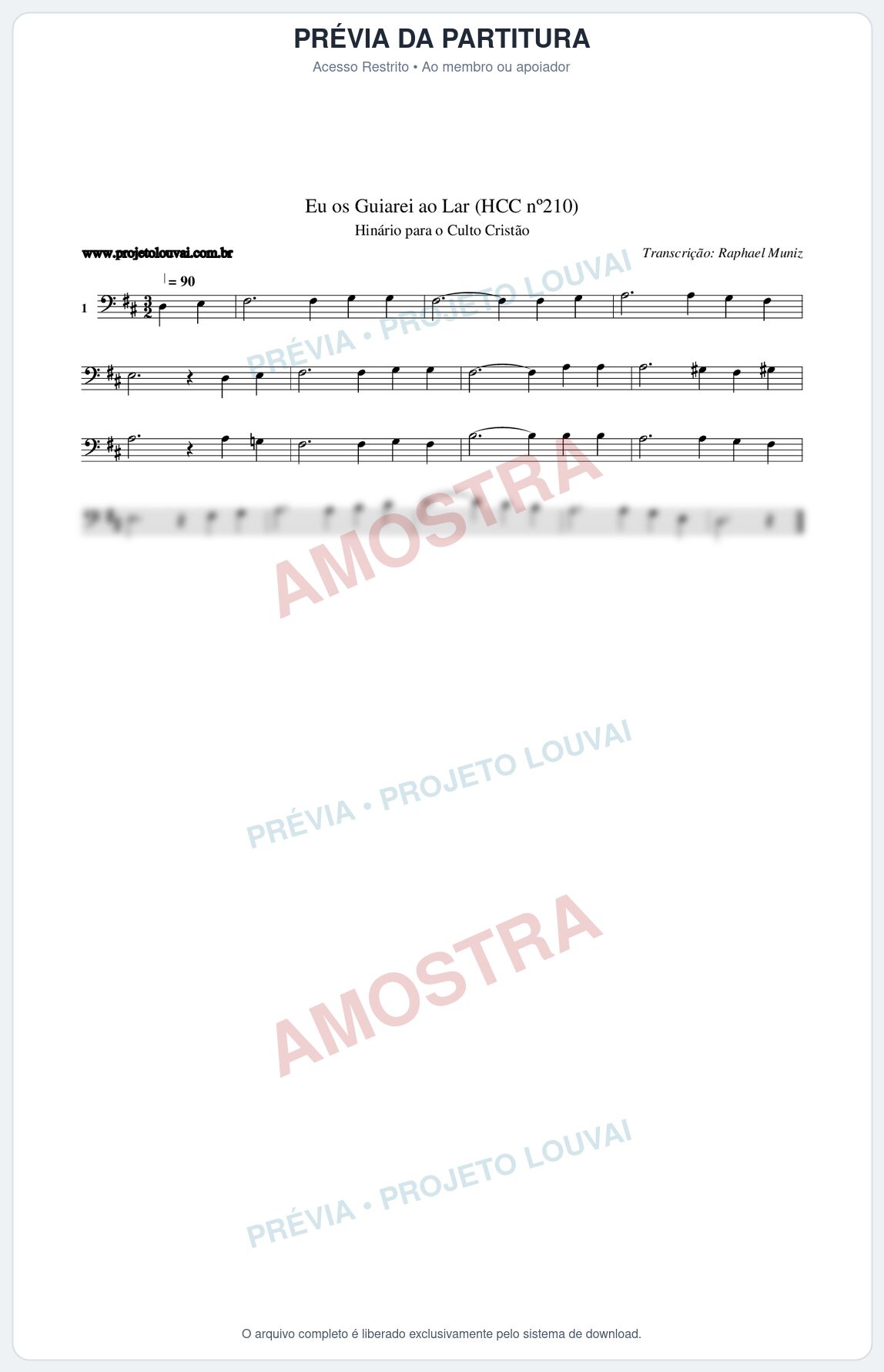 Prévia protegida da primeira página da partitura Partitura da música Eu os Guiarei ao Lar (HCC nº210) - Hinário para o Culto Cristão - Tom D