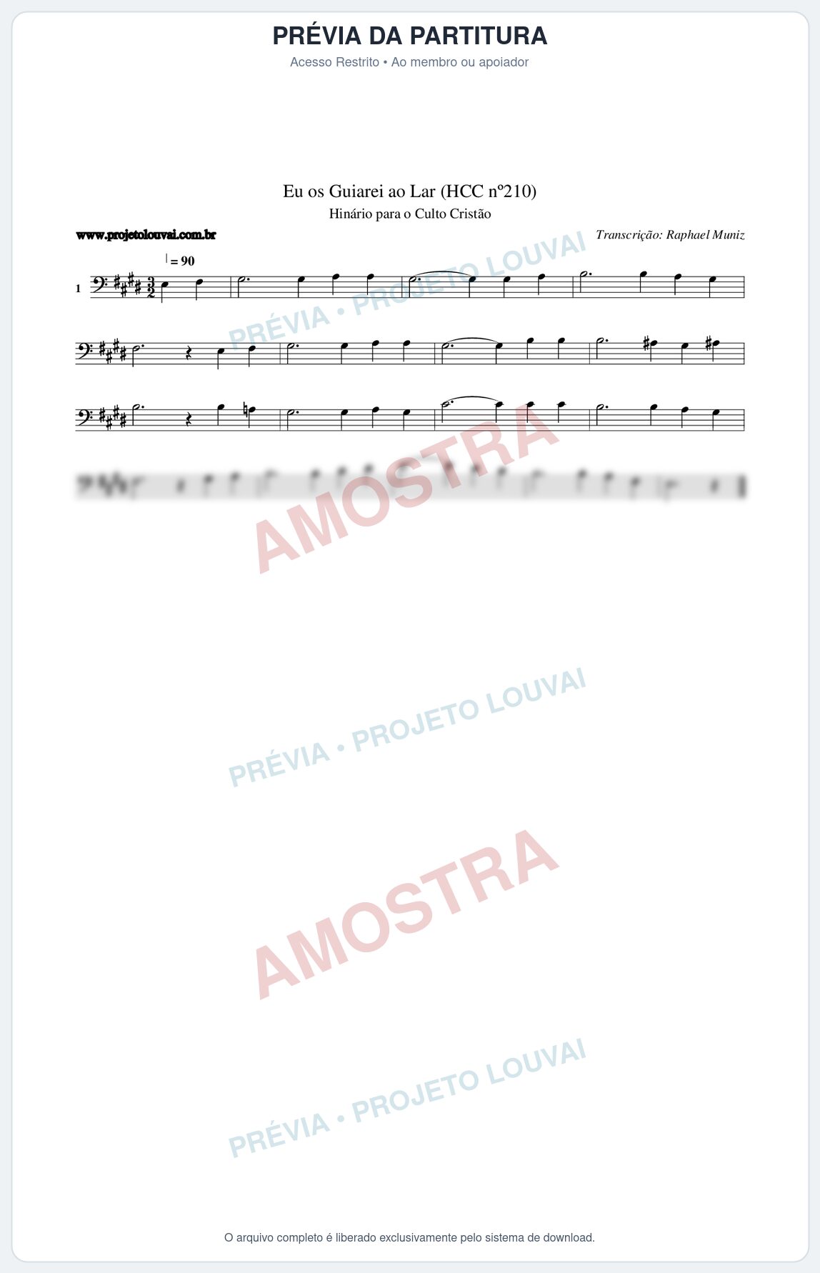 Prévia protegida da primeira página da partitura Partitura da música Eu os Guiarei ao Lar (HCC nº210) - Hinário para o Culto Cristão - Tom E