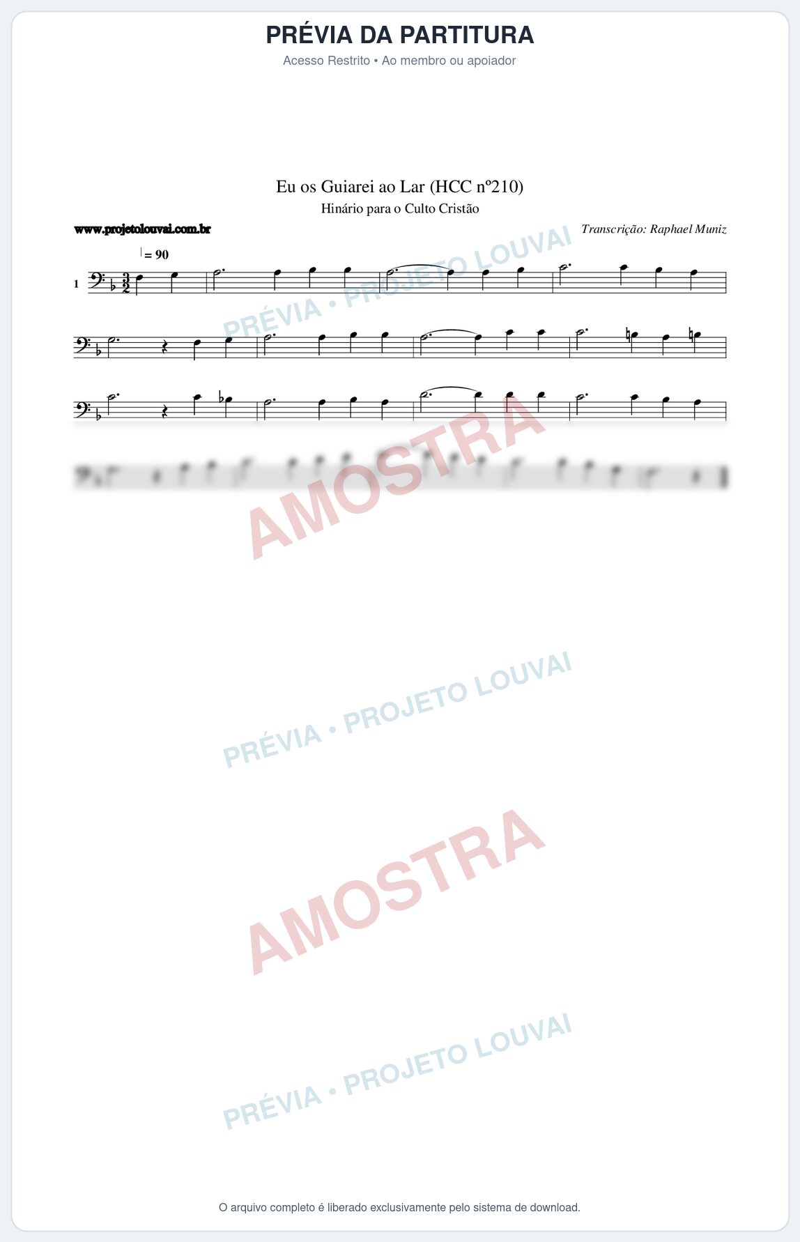 Prévia protegida da primeira página da partitura Partitura da música Eu os Guiarei ao Lar (HCC nº210) - Hinário para o Culto Cristão - Tom F