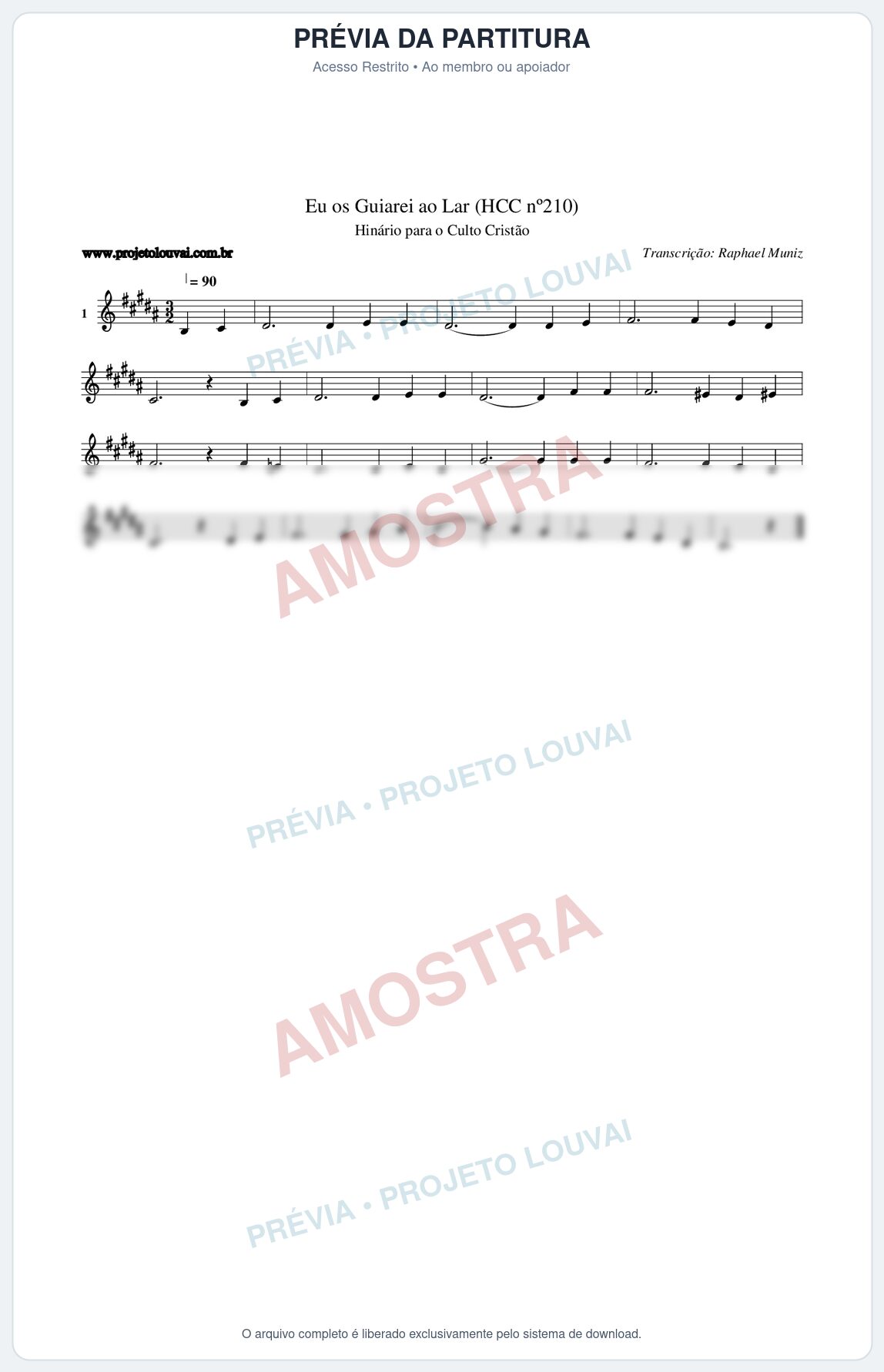 Prévia protegida da primeira página da partitura Partitura da música Eu os Guiarei ao Lar (HCC nº210) - Hinário para o Culto Cristão - Tom B