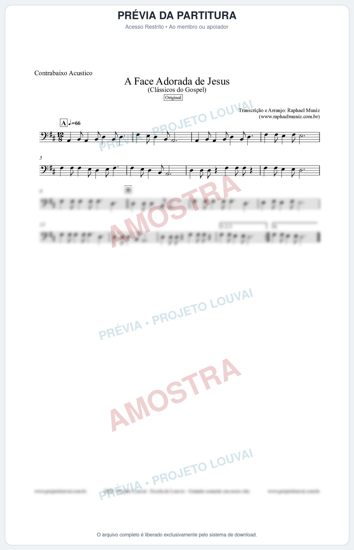 Prévia protegida da primeira página da partitura Partitura para Contrabaixo Acústico - A Face Adorada de Jesus - Harpa Cristã 304 (Tom D) - Clássicos do Gospel