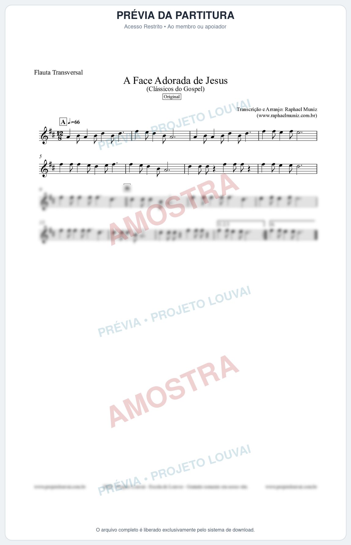 Prévia protegida da primeira página da partitura Partitura para Flauta Transversal - A Face Adorada de Jesus - Harpa Cristã 304 (Tom D) - Clássicos do Gospel
