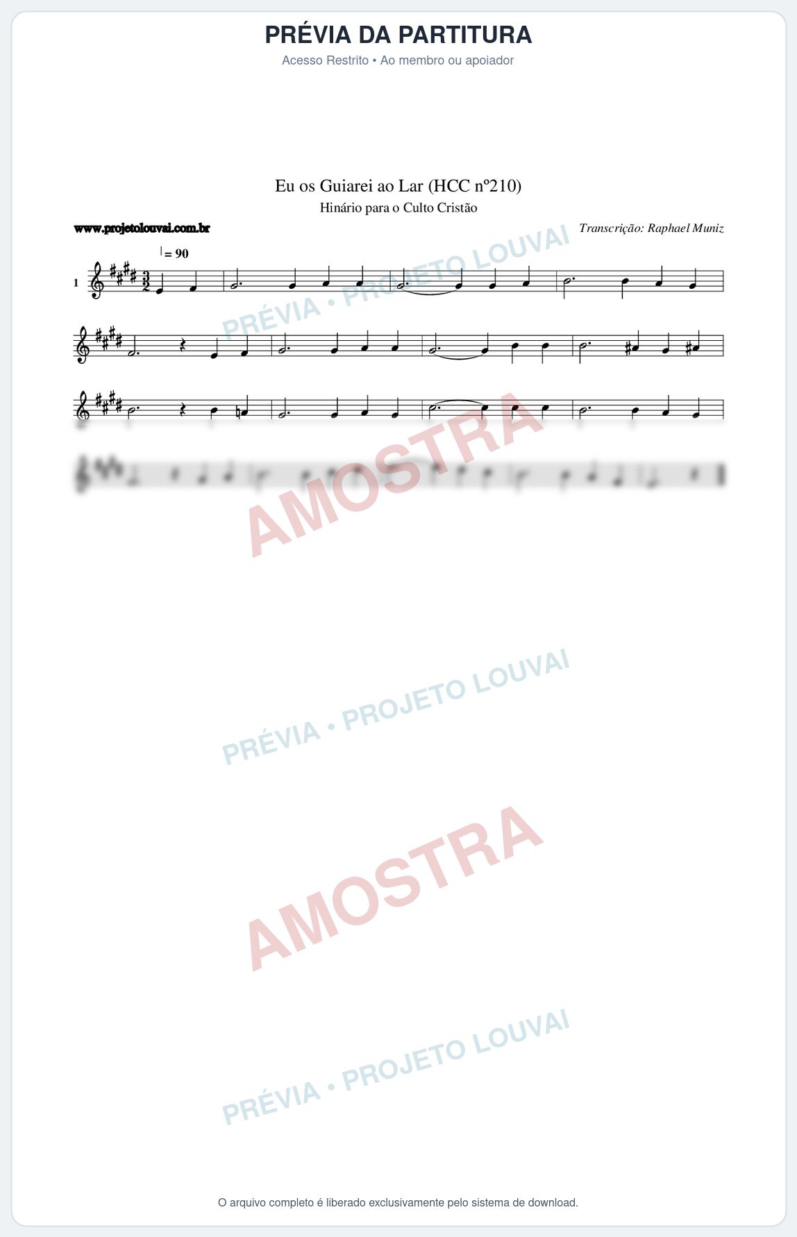 Prévia protegida da primeira página da partitura Partitura da música Eu os Guiarei ao Lar (HCC nº210) - Hinário para o Culto Cristão - Tom E