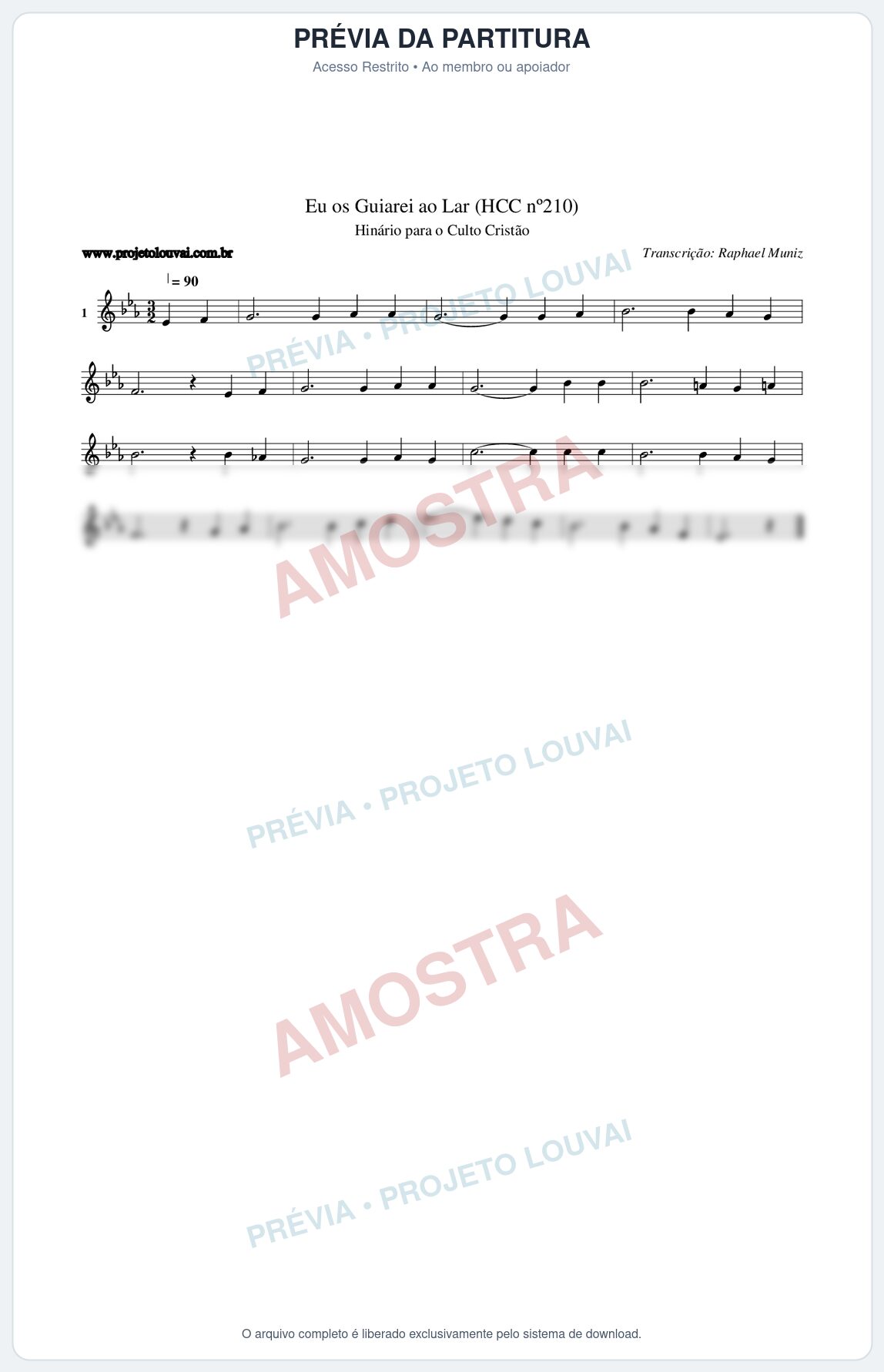 Prévia protegida da primeira página da partitura Partitura da música Eu os Guiarei ao Lar (HCC nº210) - Hinário para o Culto Cristão - Tom Eb