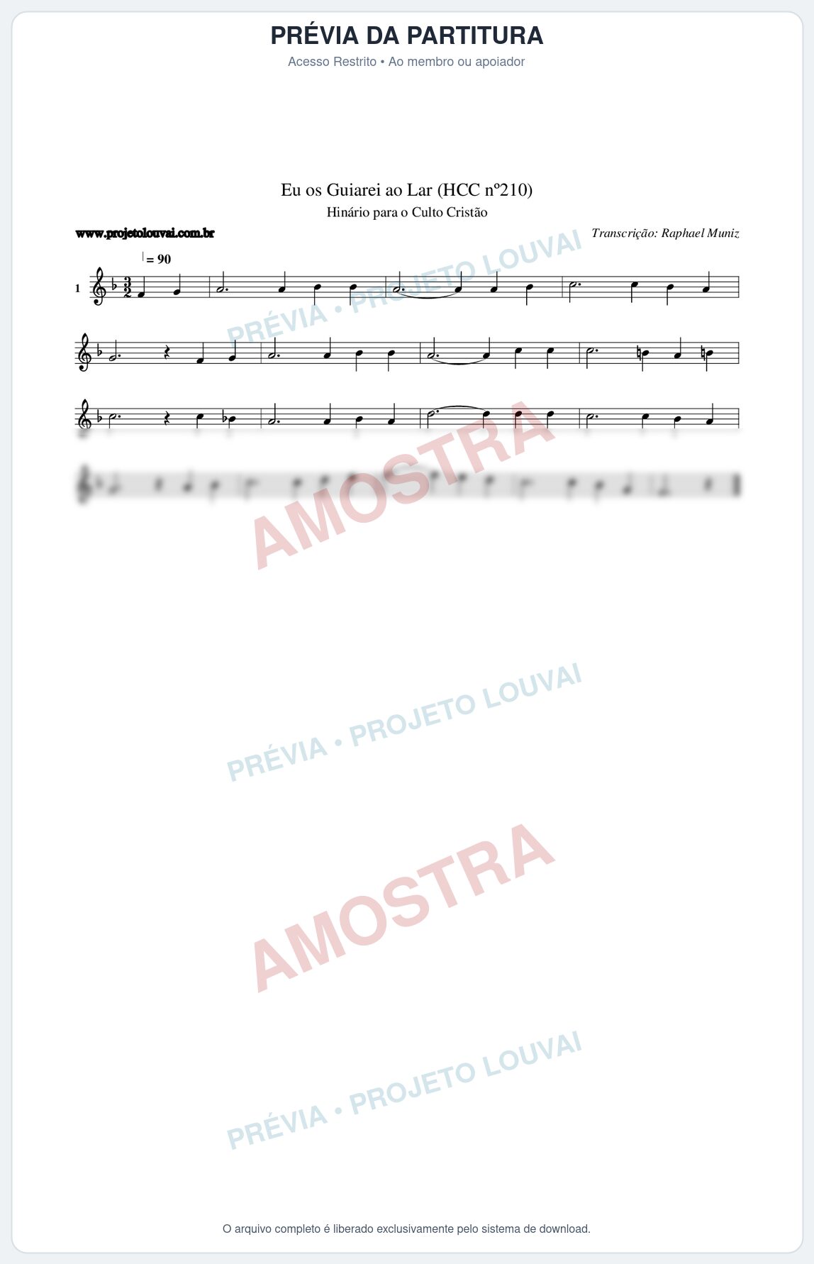 Prévia protegida da primeira página da partitura Partitura da música Eu os Guiarei ao Lar (HCC nº210) - Hinário para o Culto Cristão - Tom F