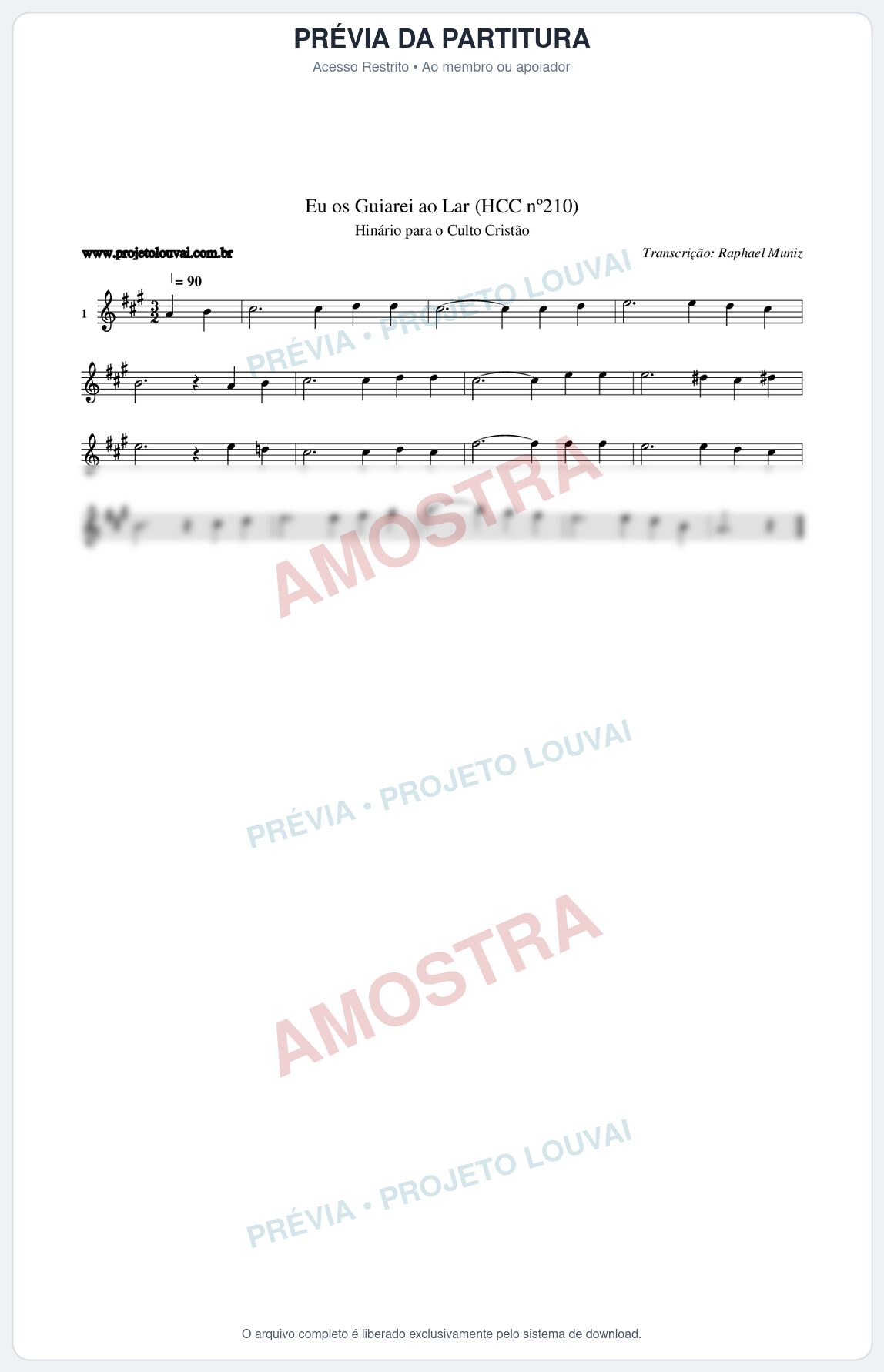 Prévia protegida da primeira página da partitura Partitura da música Eu os Guiarei ao Lar (HCC nº210) - Hinário para o Culto Cristão - Tom A