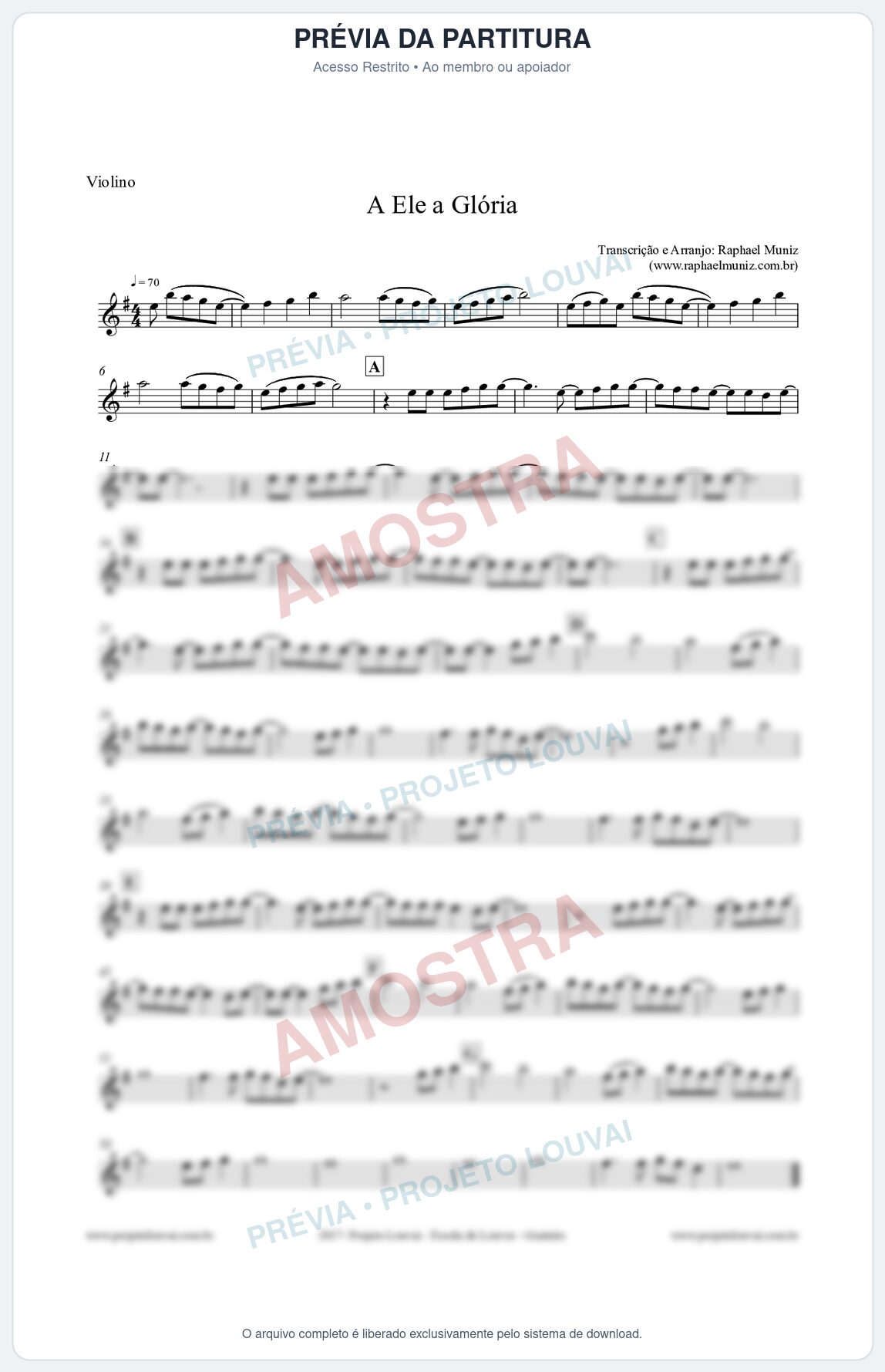 Prévia protegida da primeira página da partitura Partitura para Violino - A Ele a Glória - Diante do Trono