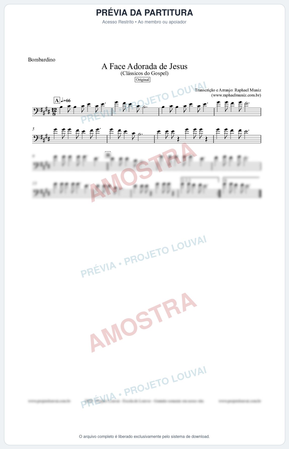 Prévia protegida da primeira página da partitura Partitura para Bombardino - A Face Adorada de Jesus - Harpa Cristã 304 (Tom D) - Clássicos do Gospel