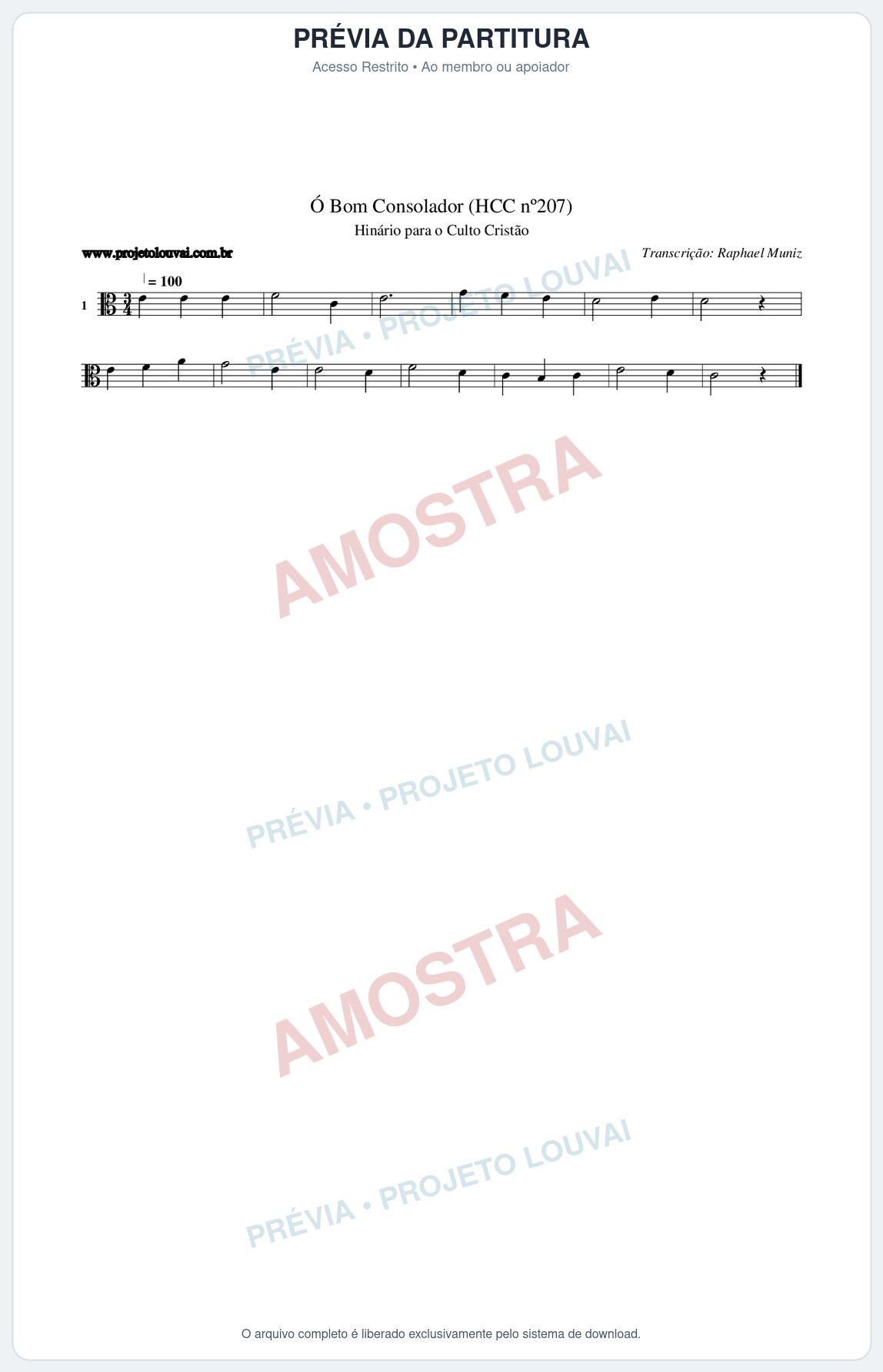 Prévia protegida da primeira página da partitura Partitura da música Bom Consolador (HCC nº207) - Hinário para o Culto Cristão - Tom C