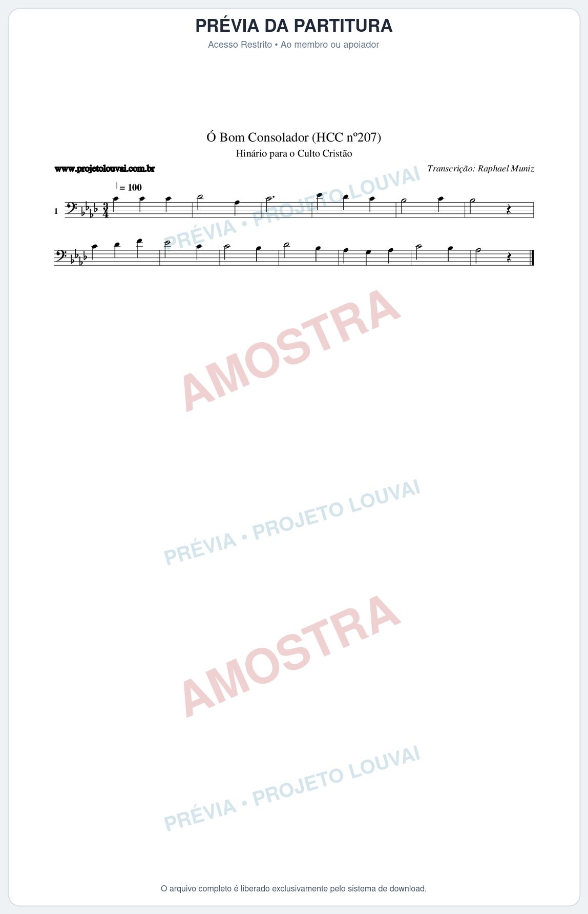 Prévia protegida da primeira página da partitura Partitura da música Bom Consolador (HCC nº207) - Hinário para o Culto Cristão - Tom Ab
