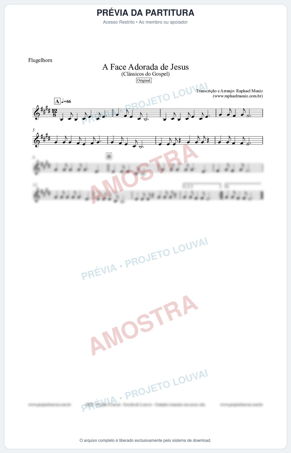 Prévia protegida da primeira página da partitura Partitura para Flugelhorn - A Face Adorada de Jesus - Harpa Cristã 304 (Tom D) - Clássicos do Gospel