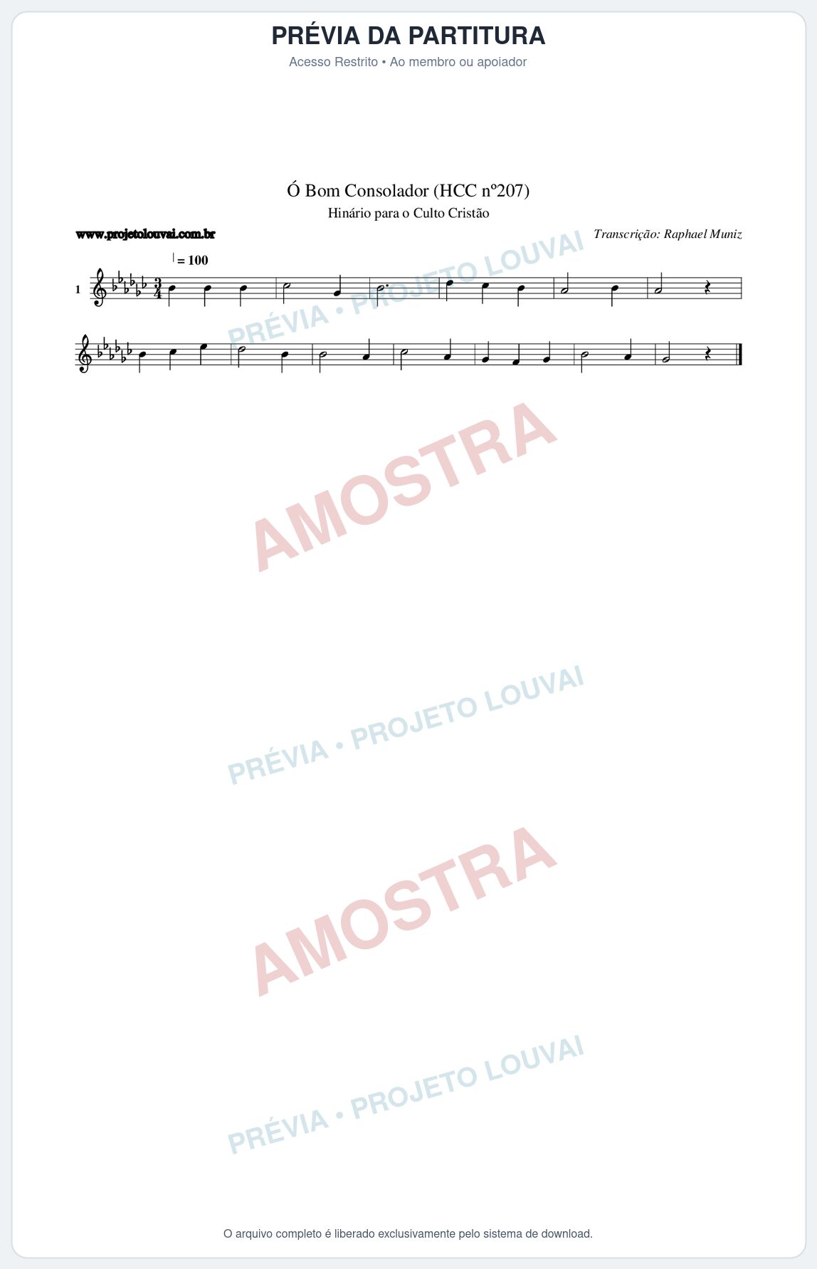 Prévia protegida da primeira página da partitura Partitura da música Bom Consolador (HCC nº207) - Hinário para o Culto Cristão - Tom Gb