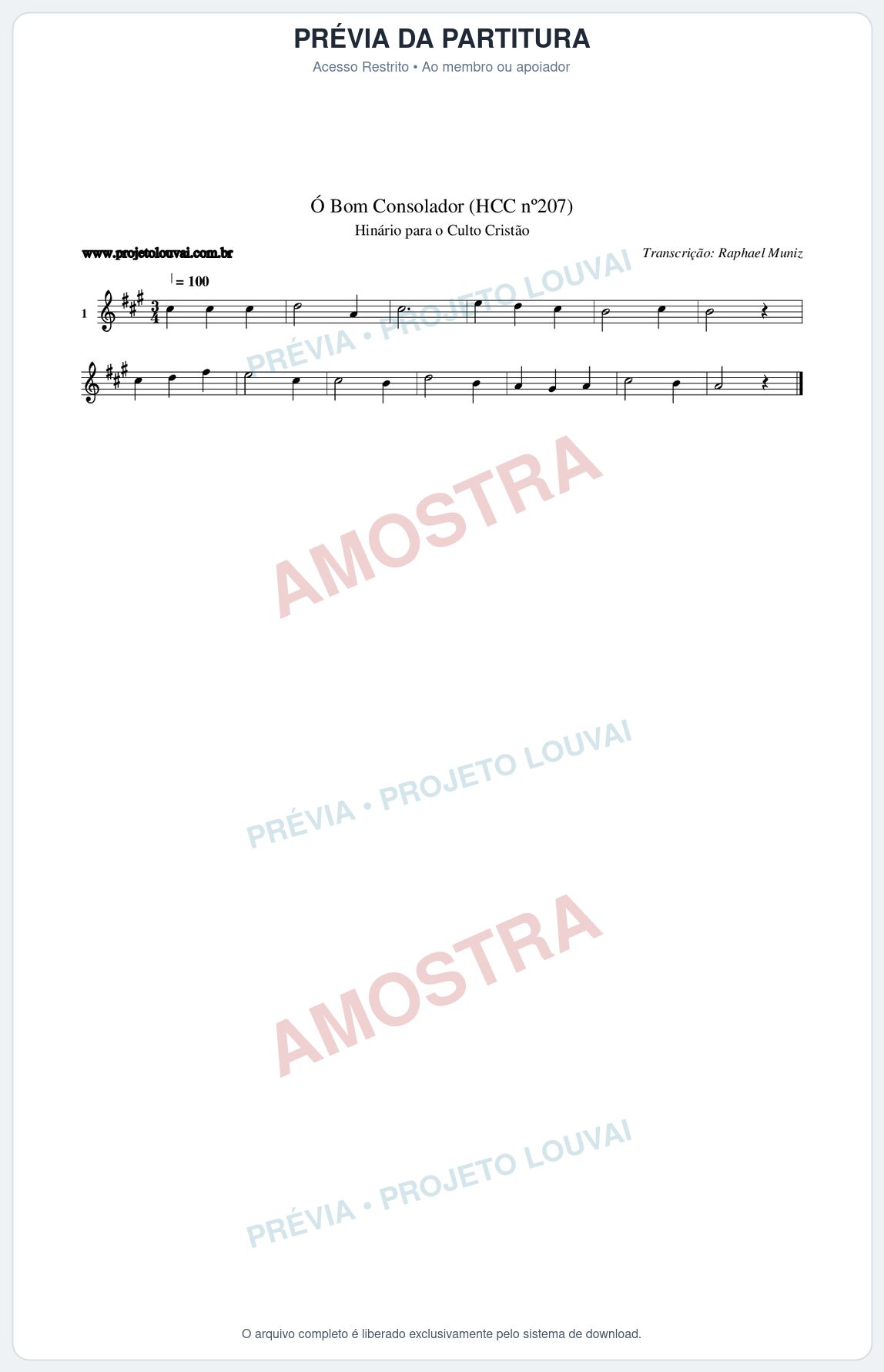 Prévia protegida da primeira página da partitura Partitura da música Bom Consolador (HCC nº207) - Hinário para o Culto Cristão - Tom A
