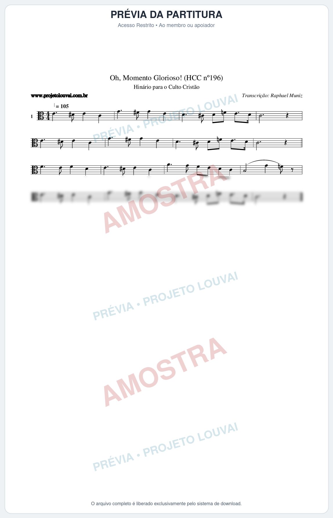 Prévia protegida da primeira página da partitura Partitura da música Oh, Momento Glorioso! (HCC nº196) - Hinário para o Culto Cristão - Tom C