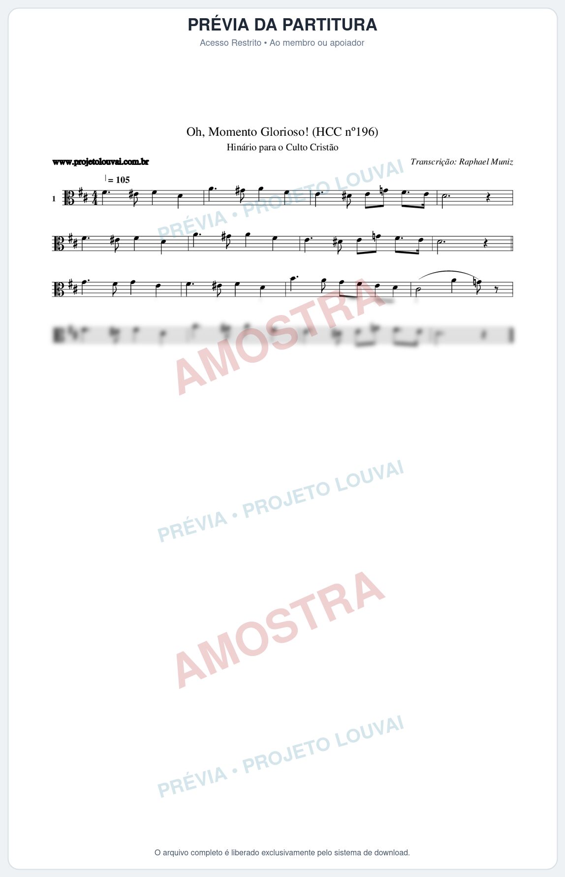 Prévia protegida da primeira página da partitura Partitura da música Oh, Momento Glorioso! (HCC nº196) - Hinário para o Culto Cristão - Tom D