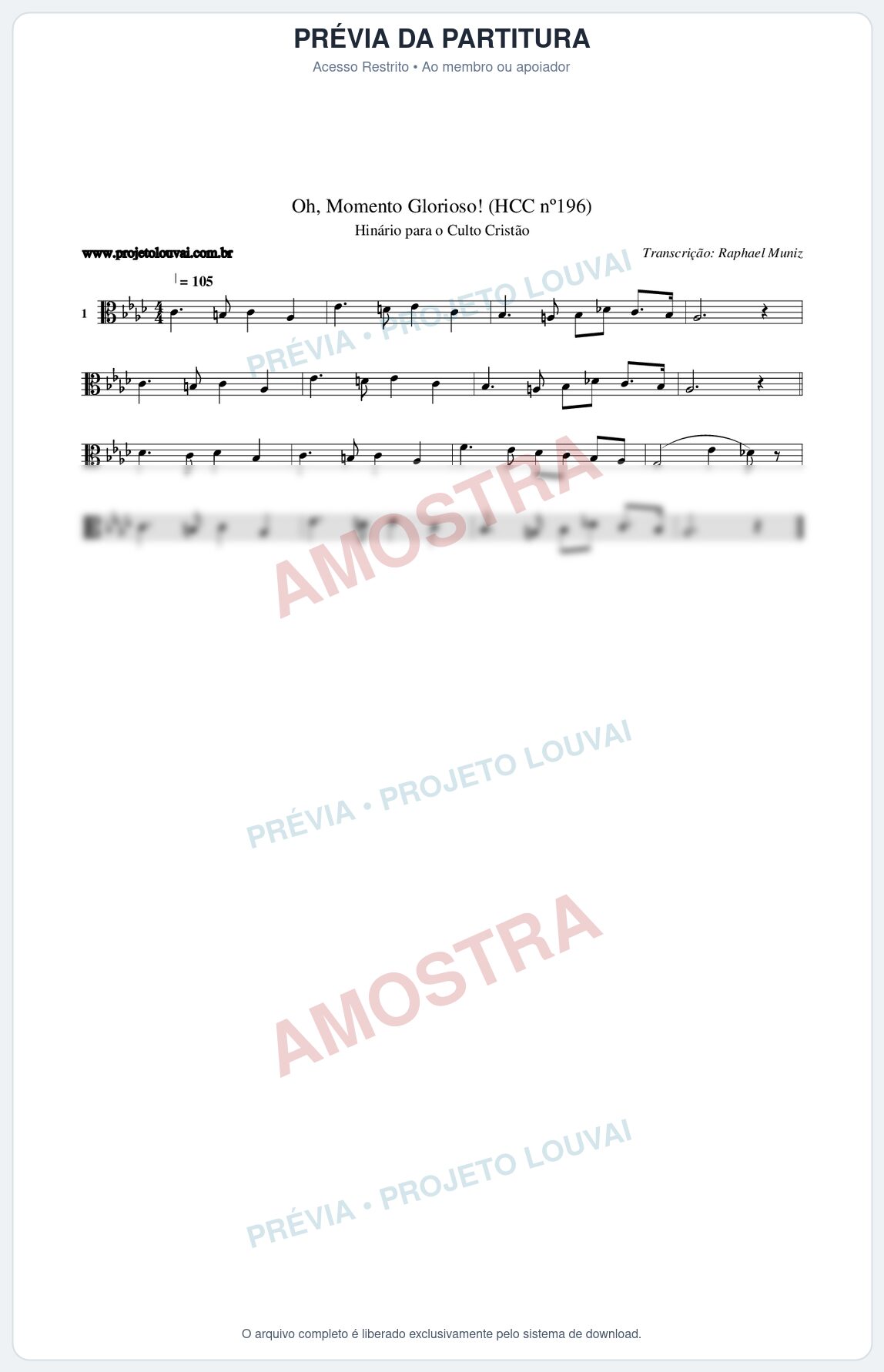Prévia protegida da primeira página da partitura Partitura da música Oh, Momento Glorioso! (HCC nº196) - Hinário para o Culto Cristão - Tom Ab