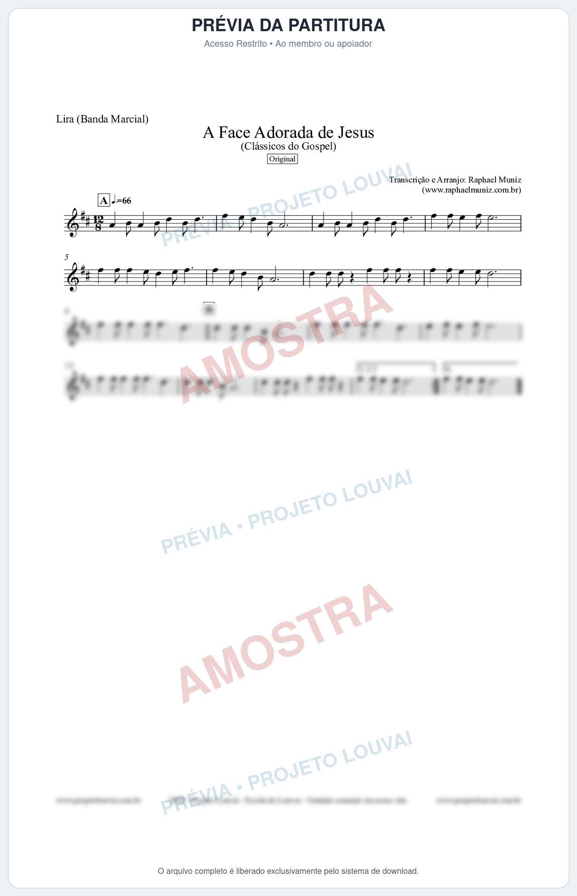 Prévia protegida da primeira página da partitura Partitura para Lira (Banda Marcial) - A Face Adorada de Jesus - Harpa Cristã 304 (Tom D) - Clássicos do Gospel