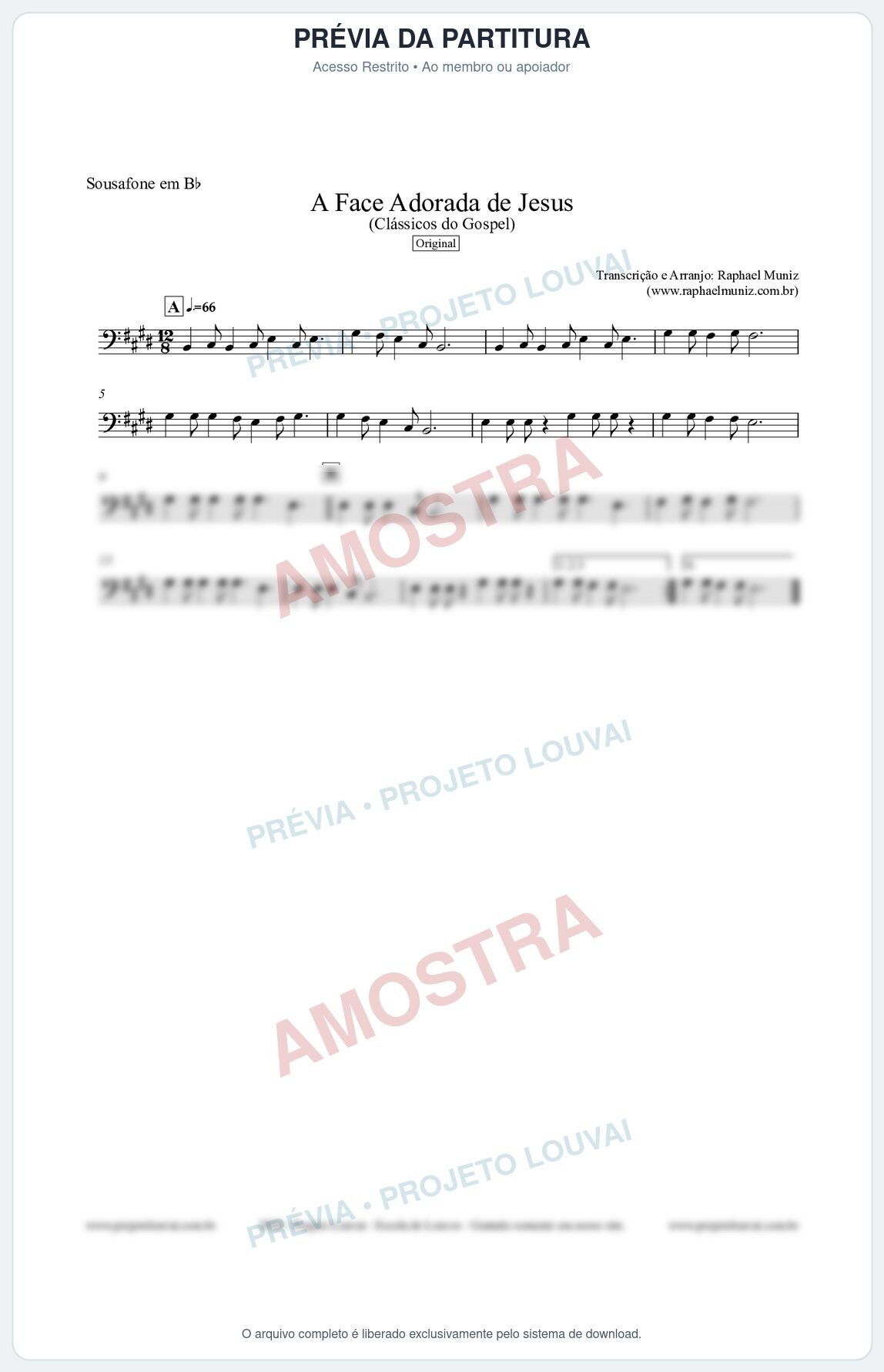 Prévia protegida da primeira página da partitura Partitura para Sousafone em Bb - A Face Adorada de Jesus - Harpa Cristã 304 (Tom D) - Clássicos do Gospel