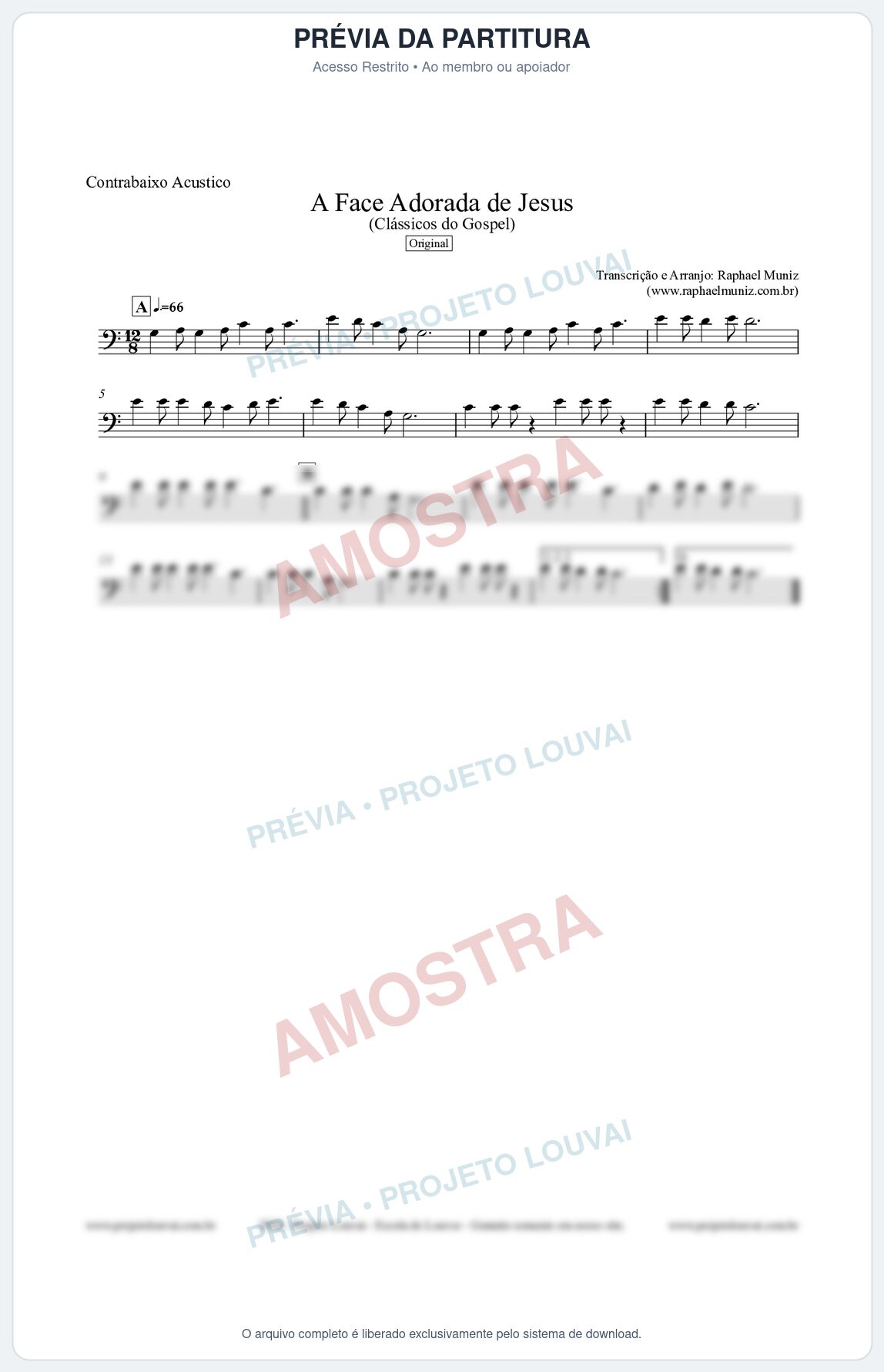 Prévia protegida da primeira página da partitura Partitura para Contrabaixo Acústico - A Face Adorada de Jesus - Harpa Cristã 304 (Tom C) - Clássicos do Gospel