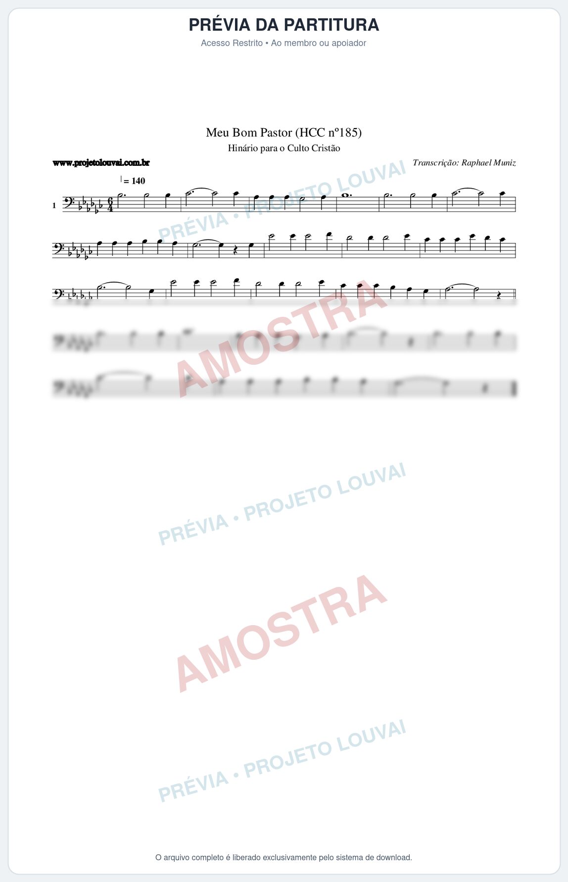 Prévia protegida da primeira página da partitura Partitura da música Meu Bom Pastor (HCC nº185) - Hinário para o Culto Cristão - Tom Gb