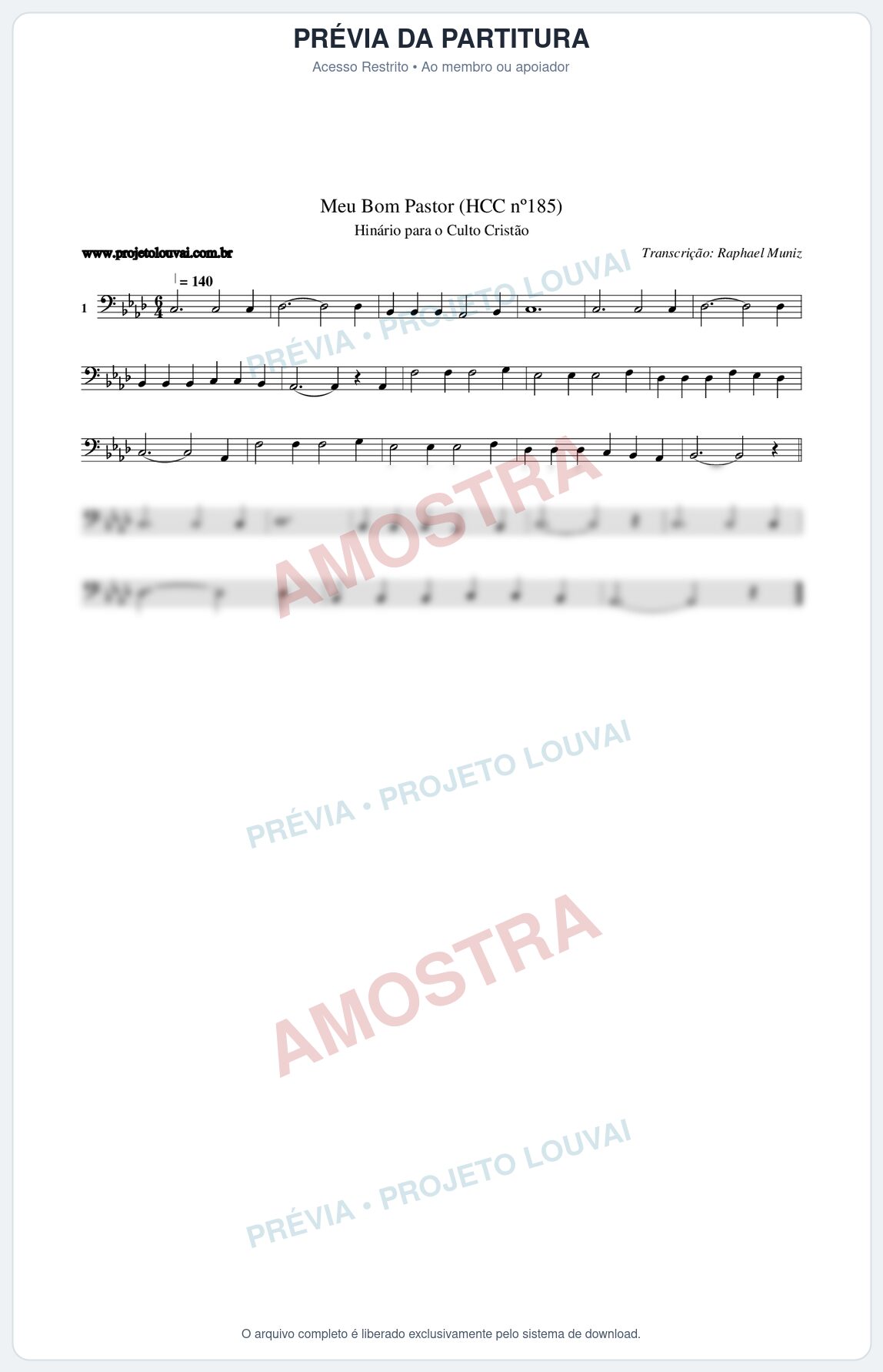 Prévia protegida da primeira página da partitura Partitura da música Meu Bom Pastor (HCC nº185) - Hinário para o Culto Cristão - Tom Ab