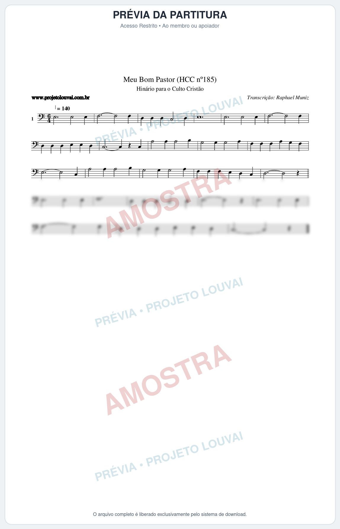 Prévia protegida da primeira página da partitura Partitura da música Meu Bom Pastor (HCC nº185) - Hinário para o Culto Cristão - Tom C