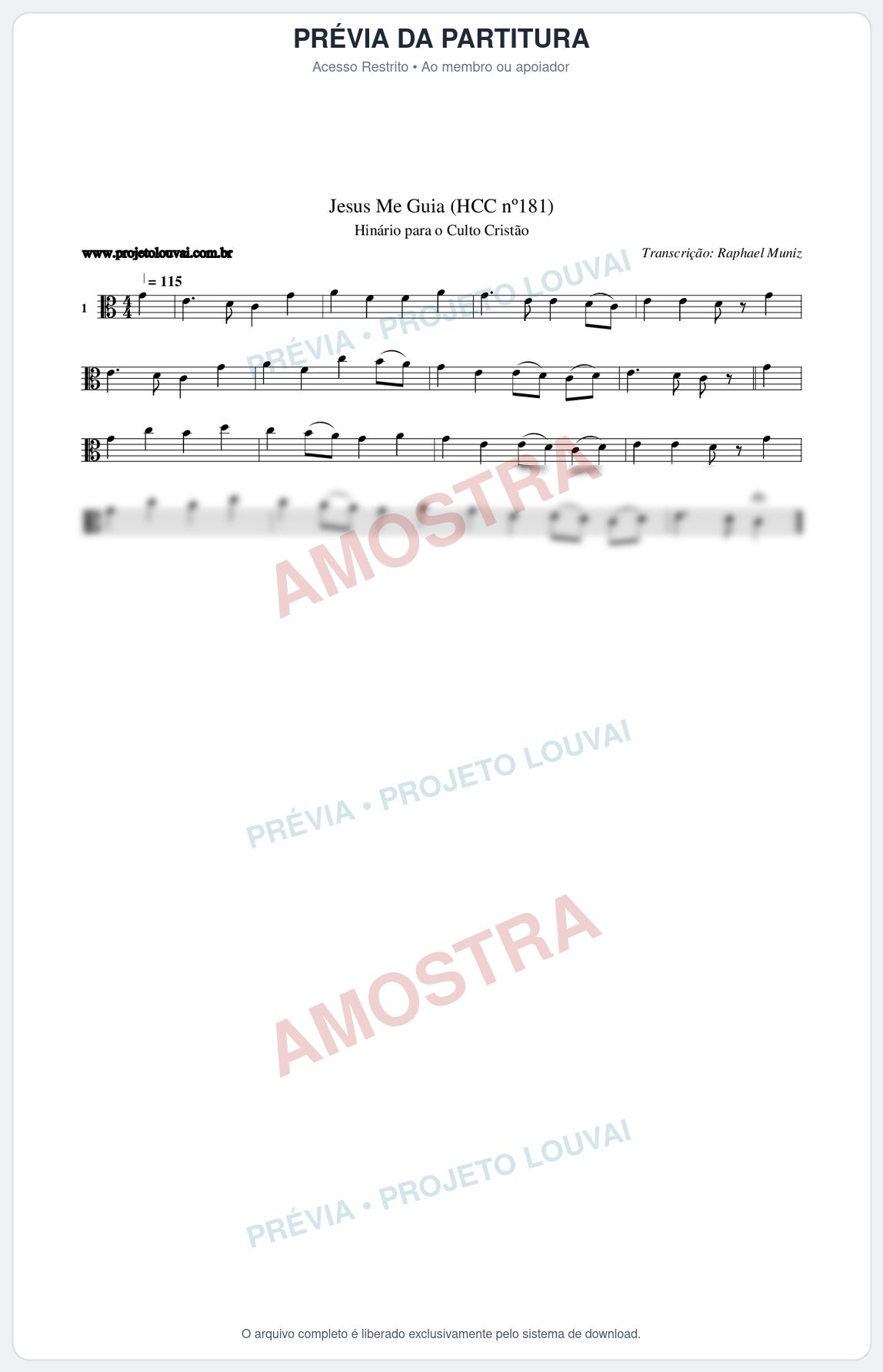 Prévia protegida da primeira página da partitura Partitura da música Jesus Me Guia (HCC nº181) - Hinário para o Culto Cristão - Tom C