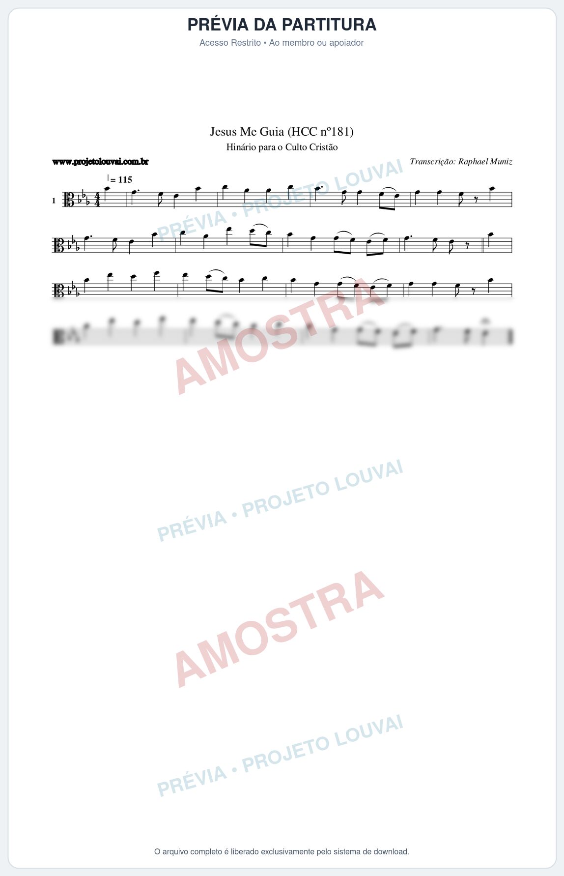 Prévia protegida da primeira página da partitura Partitura da música Jesus Me Guia (HCC nº181) - Hinário para o Culto Cristão - Tom Eb