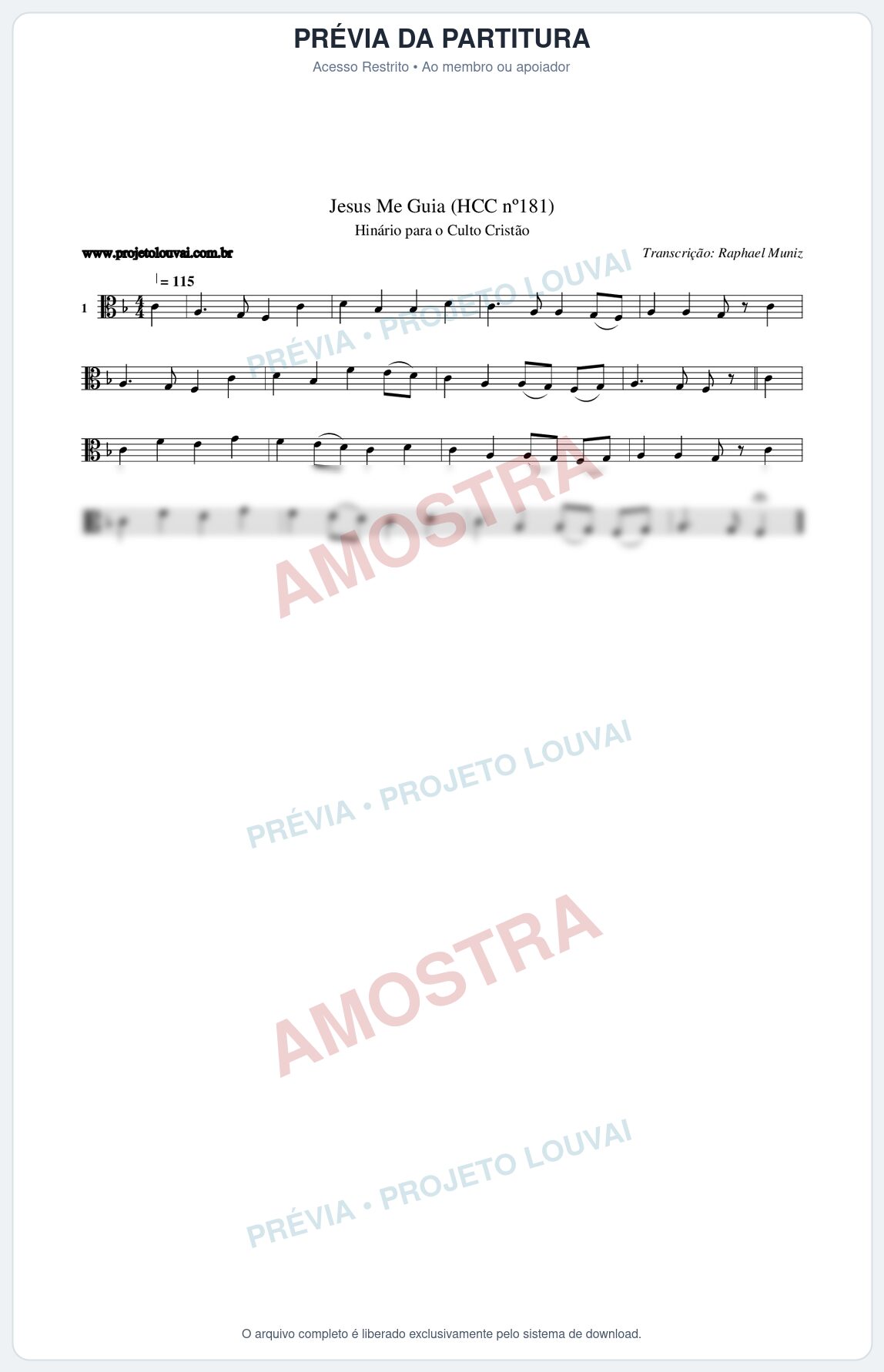 Prévia protegida da primeira página da partitura Partitura da música Jesus Me Guia (HCC nº181) - Hinário para o Culto Cristão - Tom F