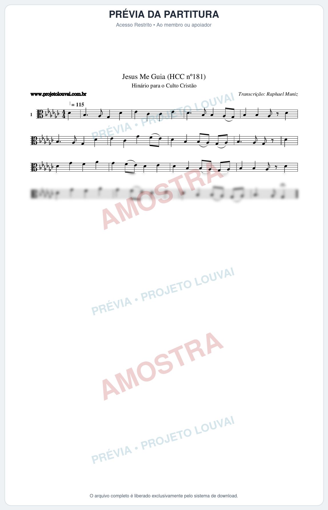 Prévia protegida da primeira página da partitura Partitura da música Jesus Me Guia (HCC nº181) - Hinário para o Culto Cristão - Tom Gb