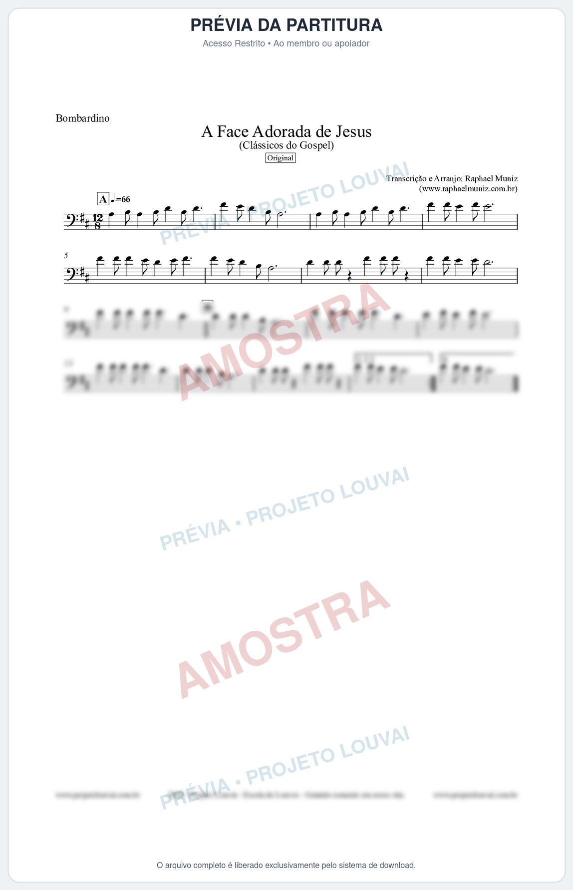 Prévia protegida da primeira página da partitura Partitura para Bombardino - A Face Adorada de Jesus - Harpa Cristã 304 (Tom C) - Clássicos do Gospel