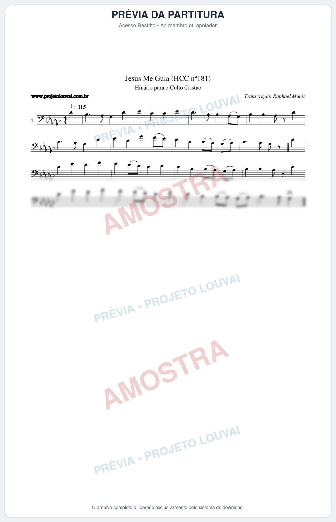 Prévia protegida da primeira página da partitura Partitura da música Jesus Me Guia (HCC nº181) - Hinário para o Culto Cristão - Tom Gb