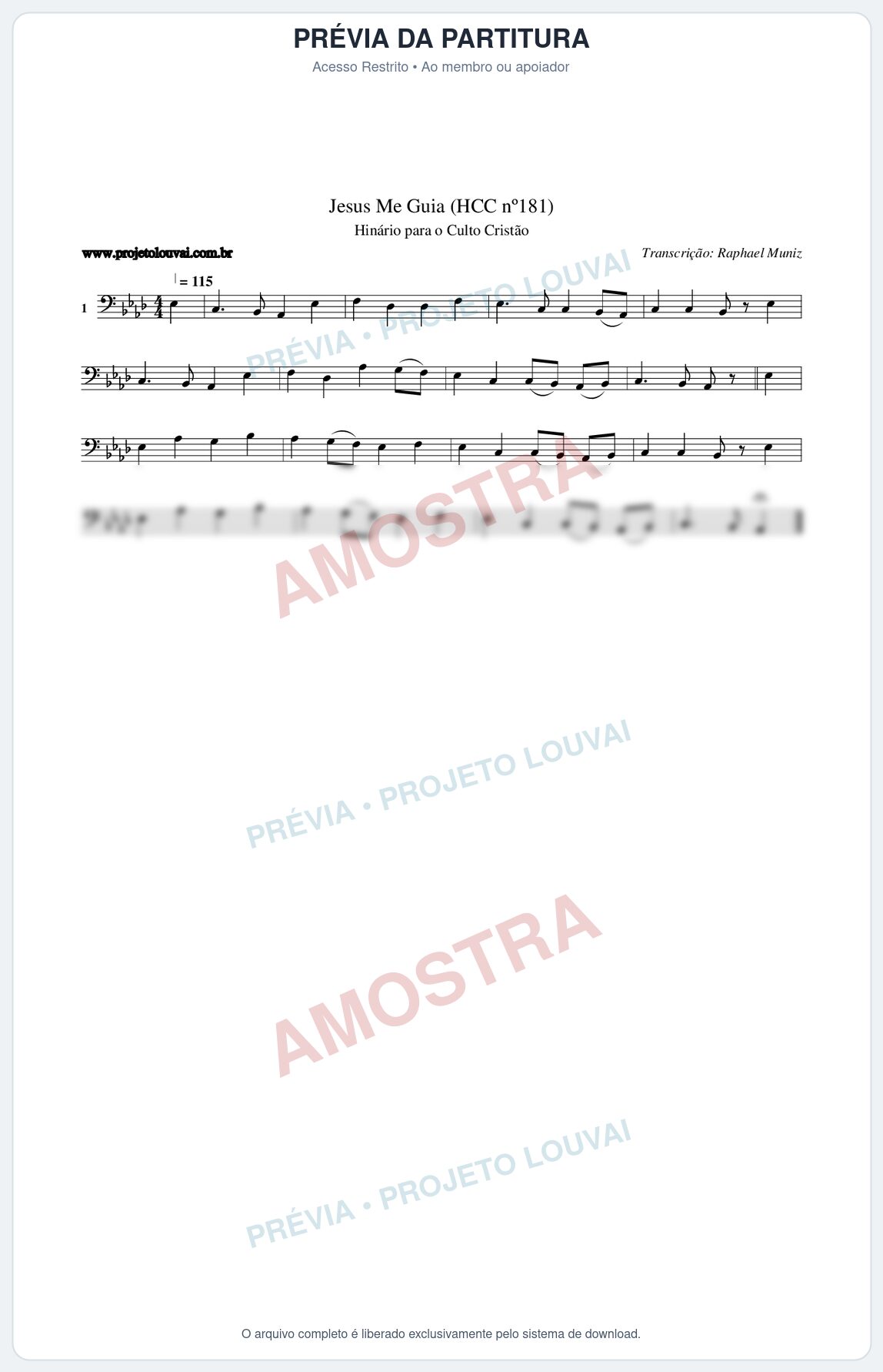 Prévia protegida da primeira página da partitura Partitura da música Jesus Me Guia (HCC nº181) - Hinário para o Culto Cristão - Tom Ab