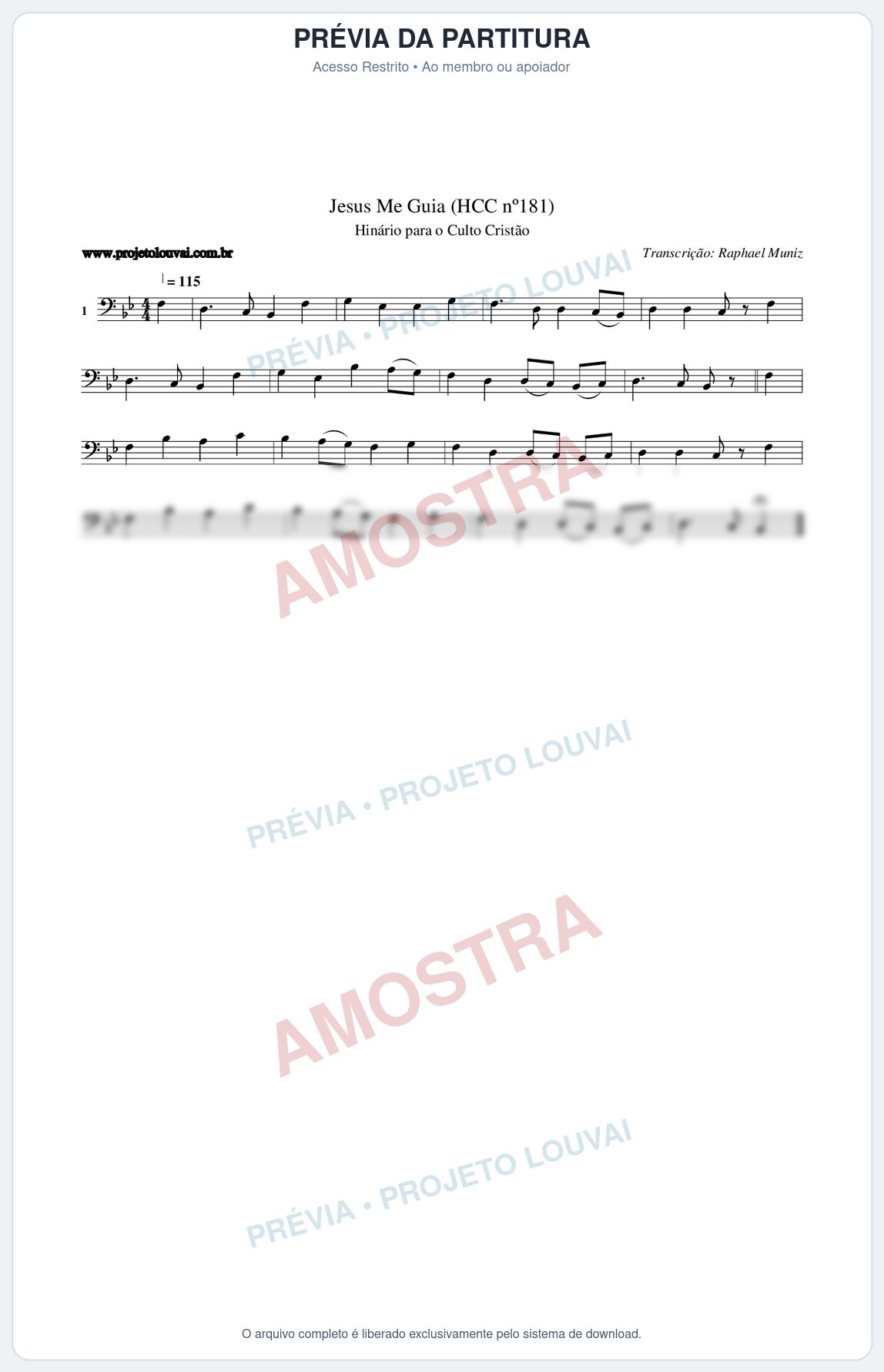 Prévia protegida da primeira página da partitura Partitura da música Jesus Me Guia (HCC nº181) - Hinário para o Culto Cristão - Tom Bb