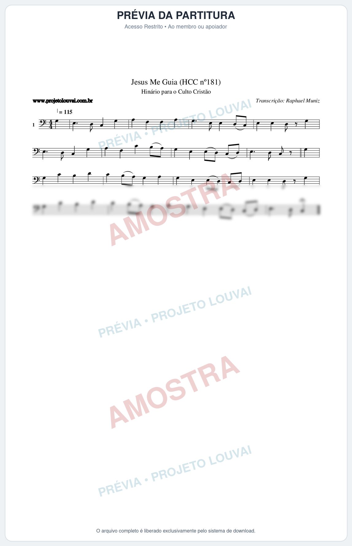 Prévia protegida da primeira página da partitura Partitura da música Jesus Me Guia (HCC nº181) - Hinário para o Culto Cristão - Tom C