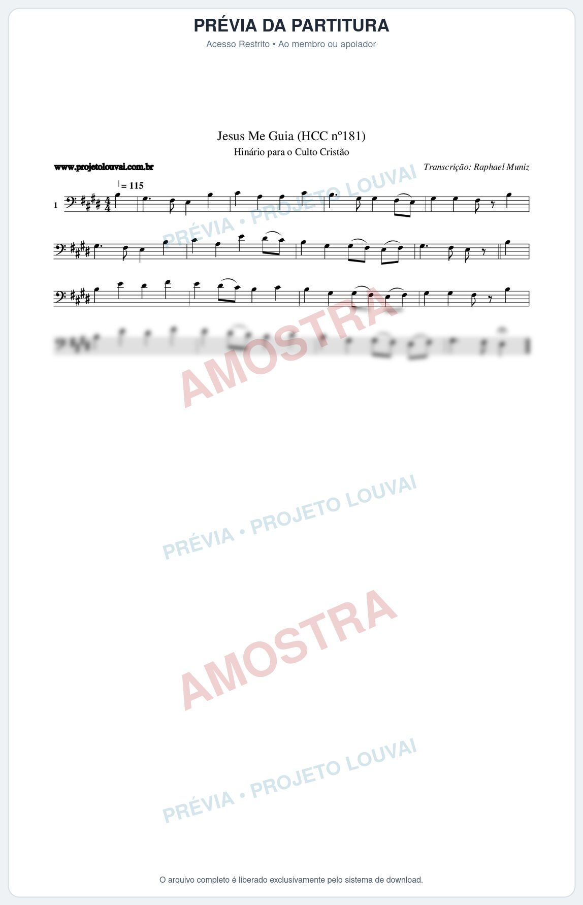 Prévia protegida da primeira página da partitura Partitura da música Jesus Me Guia (HCC nº181) - Hinário para o Culto Cristão - Tom E